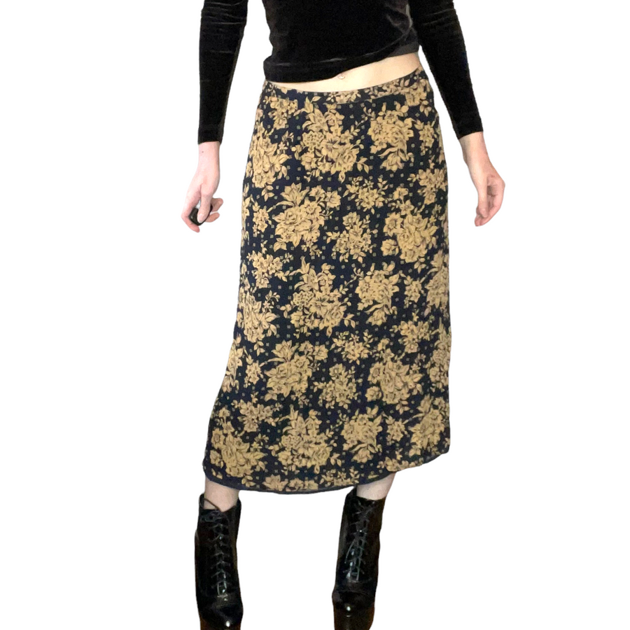 Silk midi floral skirt