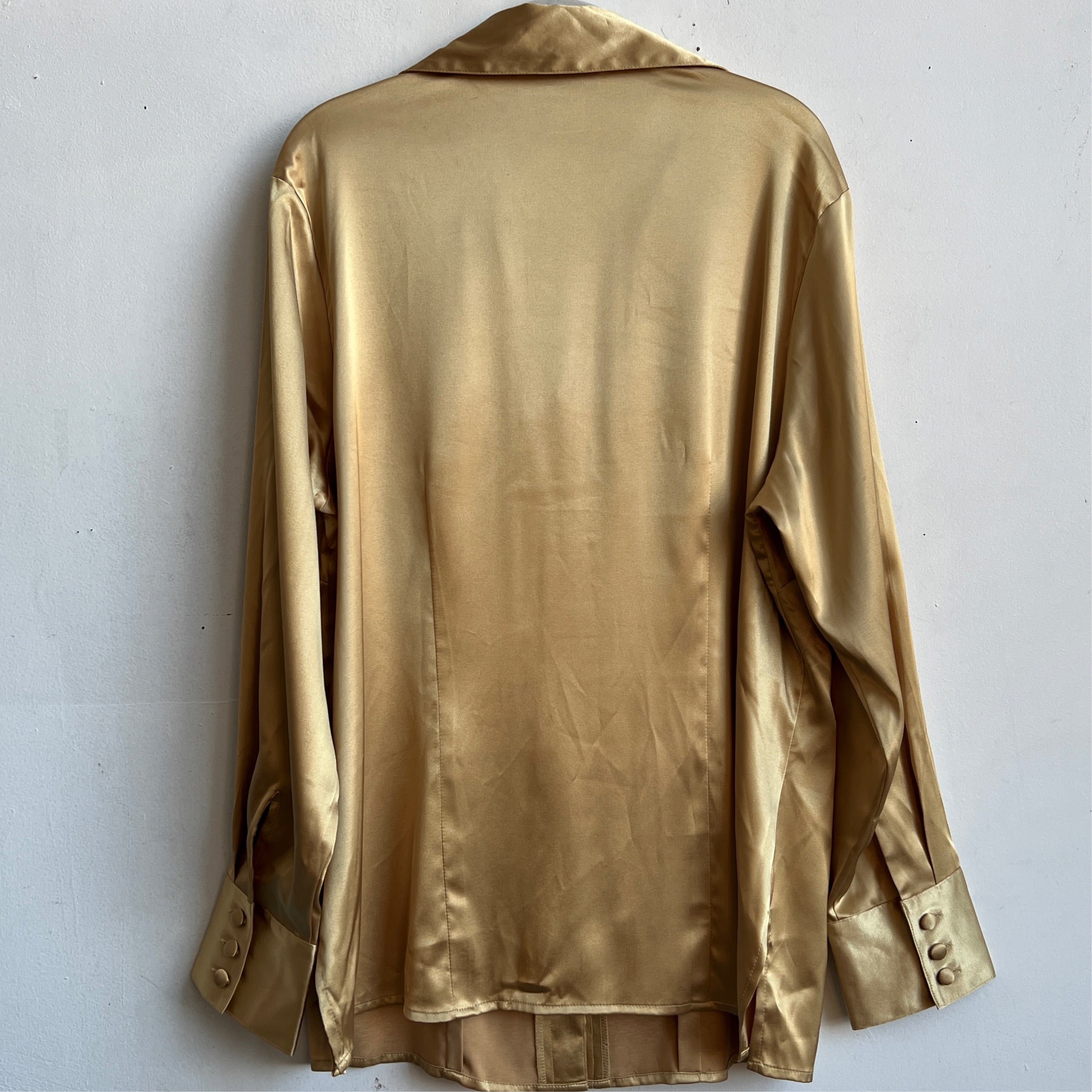 Gold satin button up