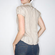 Beige Silk Button Up Blouse (Medium) 