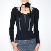 Black Long Sleeve Henley Top (XS) 