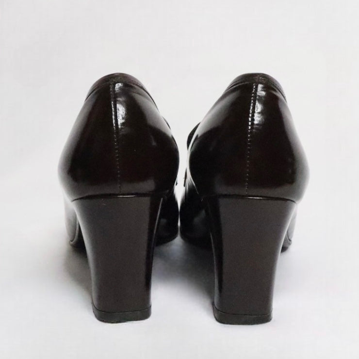 Italian Brown Leather Heeled Loafers (6.5 US)
