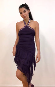 Mesh Cascade Halter Dress