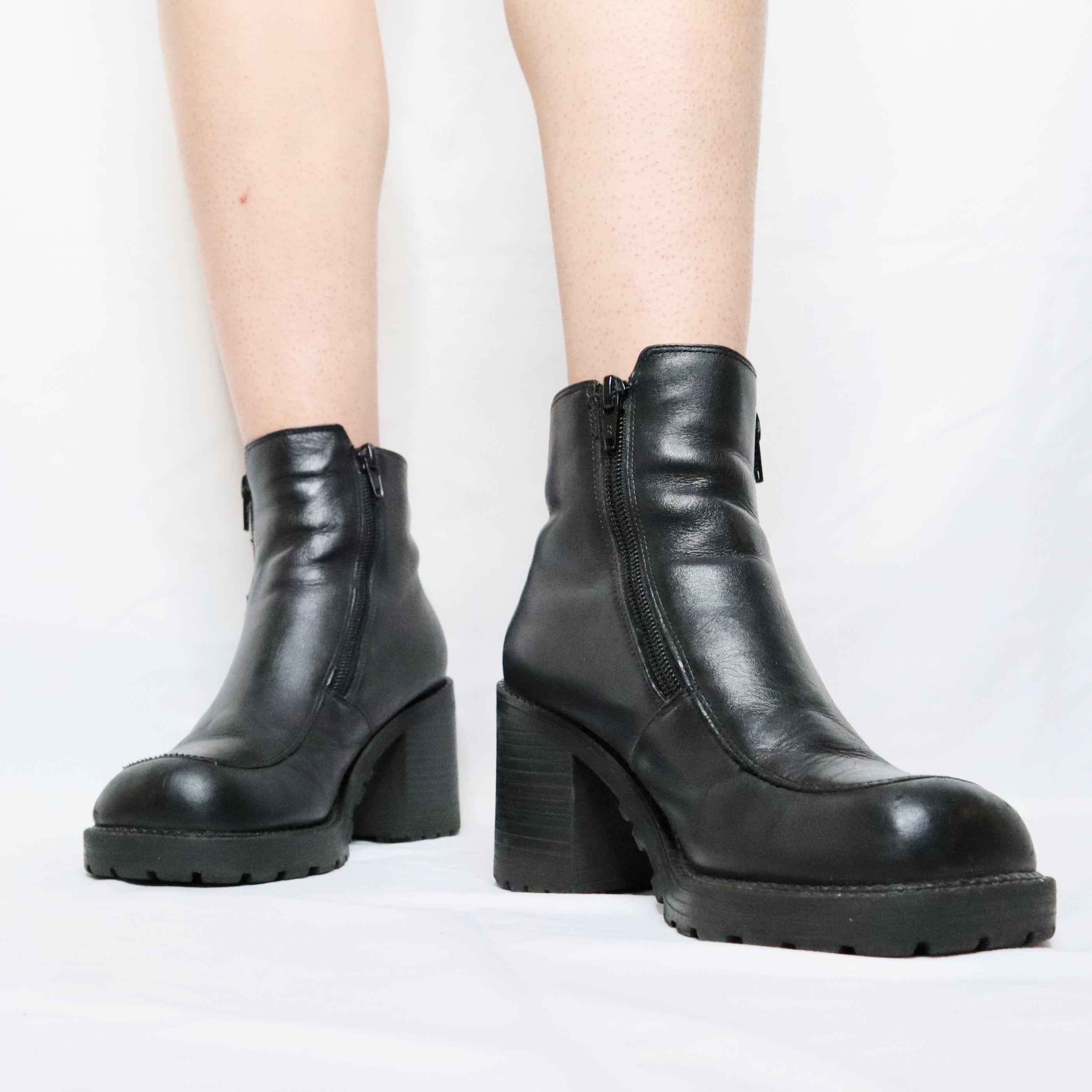 Black Leather Platform Boots (7-7.5 US/38 EU)