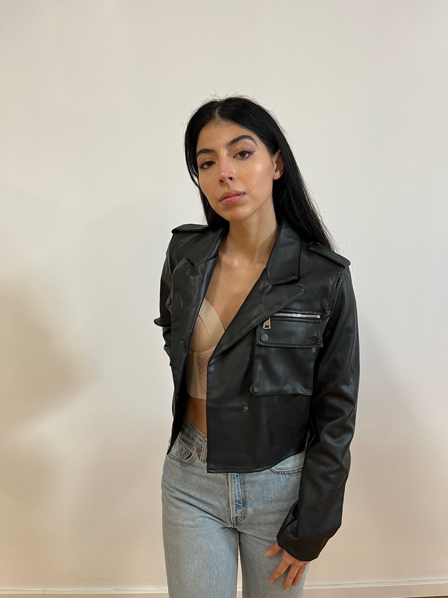Cropped leather jacket