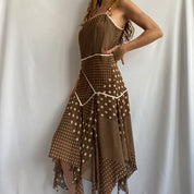 Brown / white polka dot midi