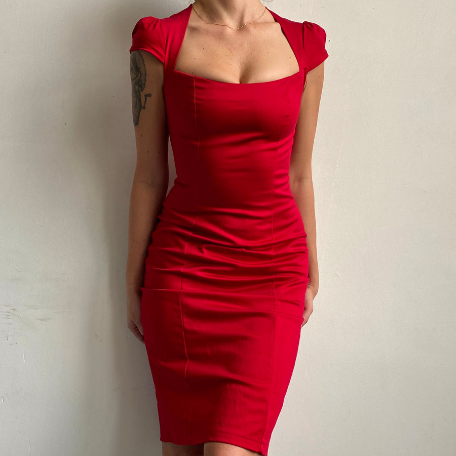 90s cherry red midi dress