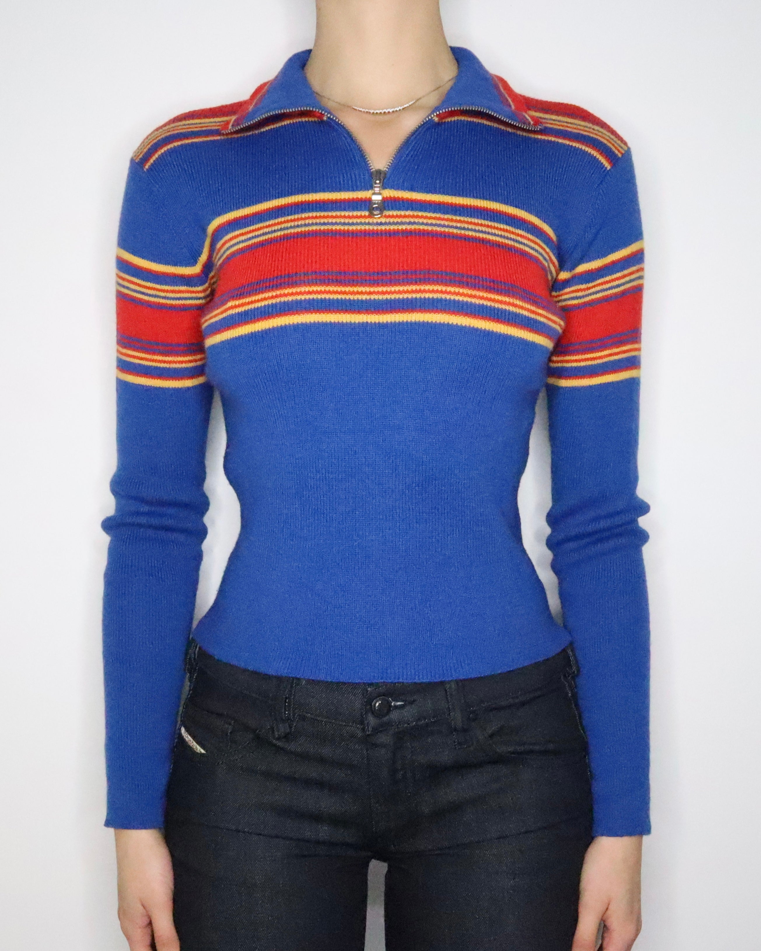 Quarter Zip Striped Sweater (Small) 