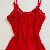 red sheer lace midi slip