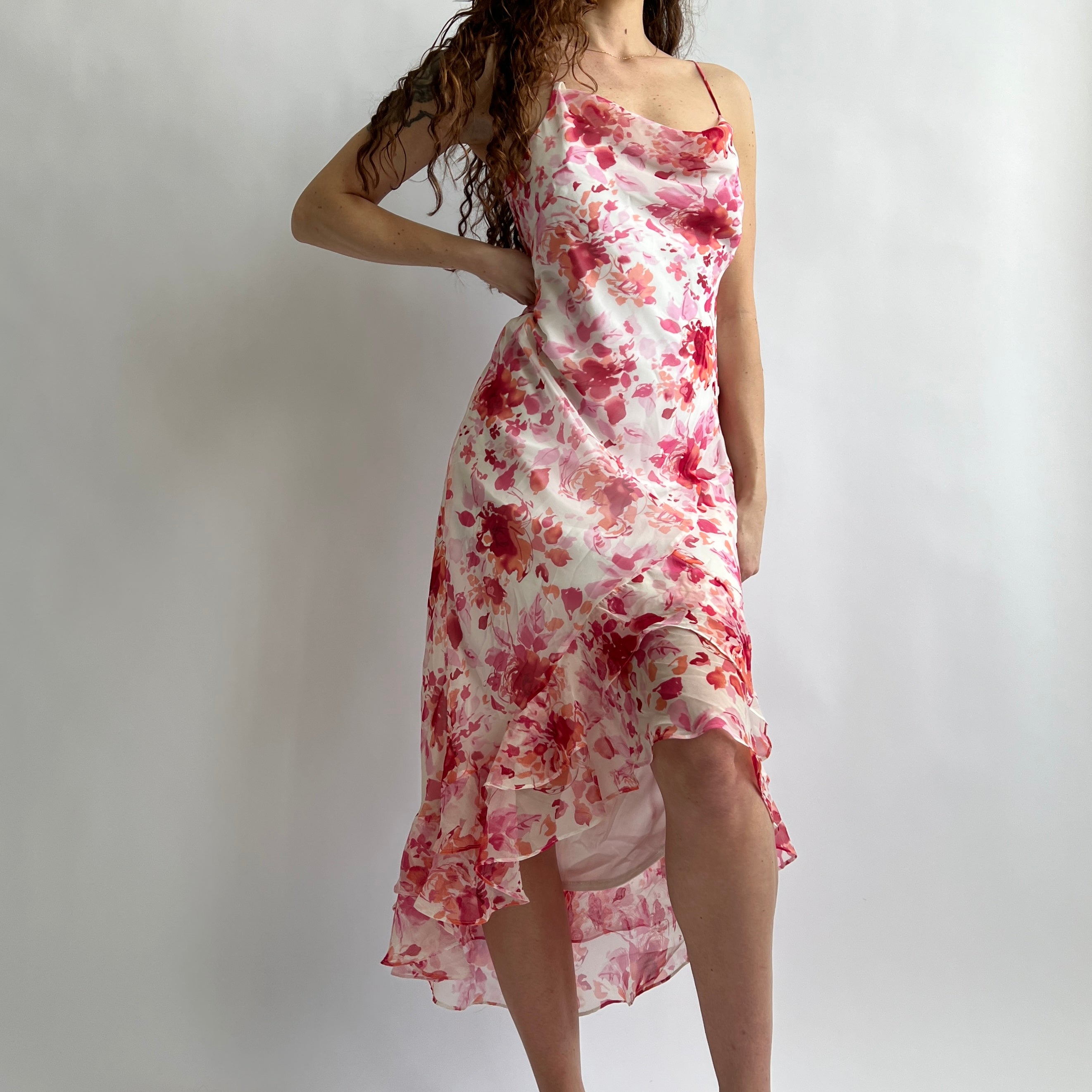 Y2K pink floral maxi dress (L)
