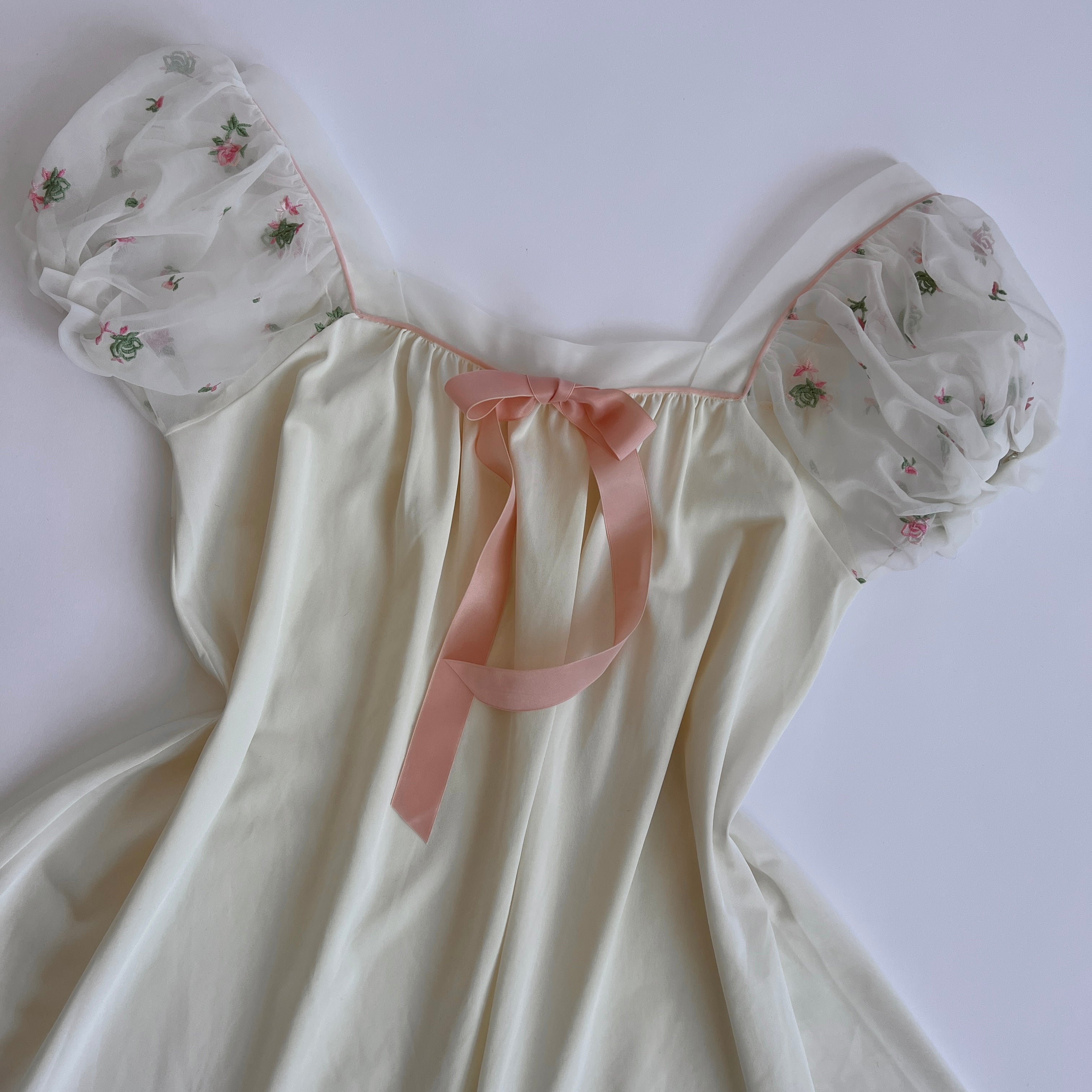 80s floral puff sleeve blouse (L)