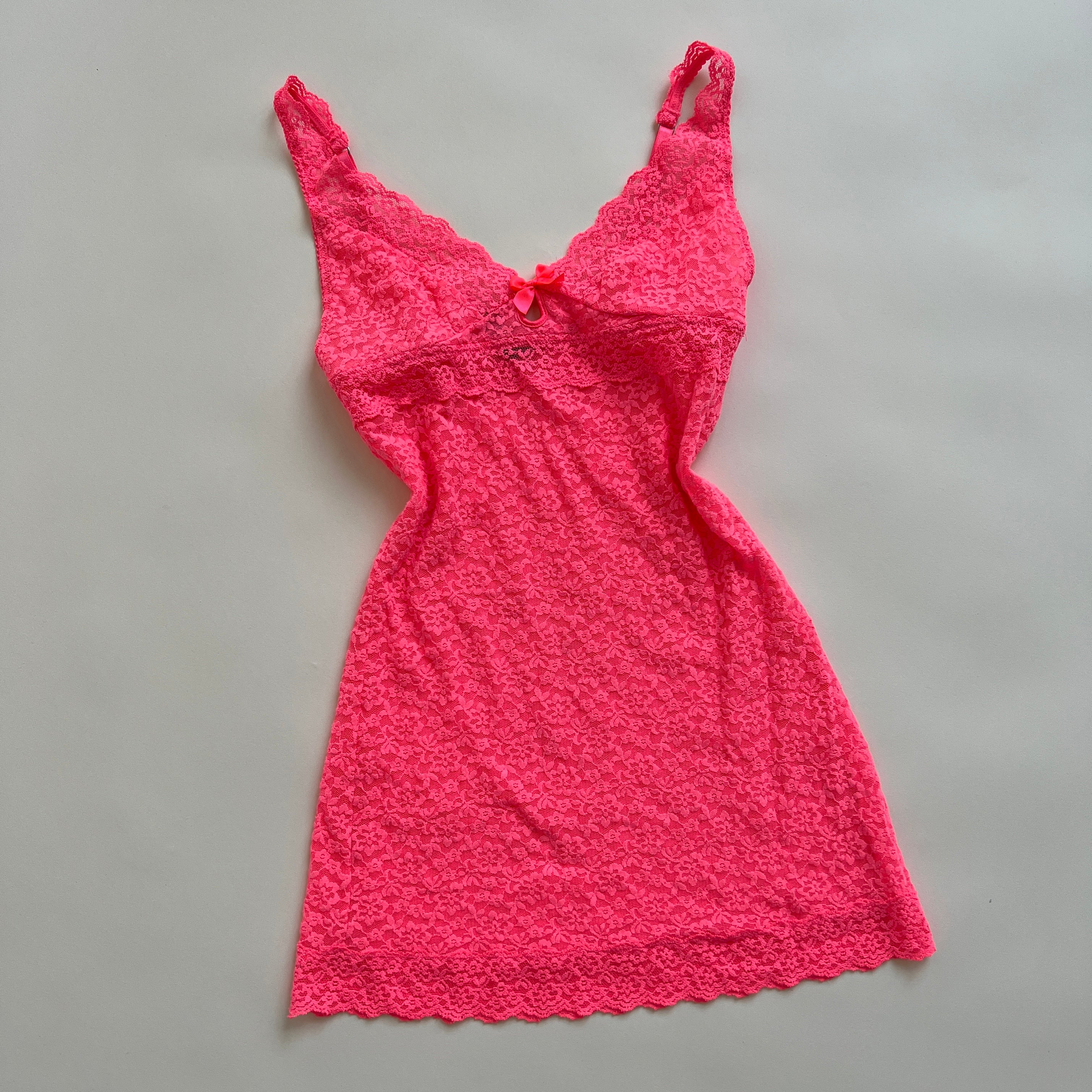 Neon peach sheer lace slip