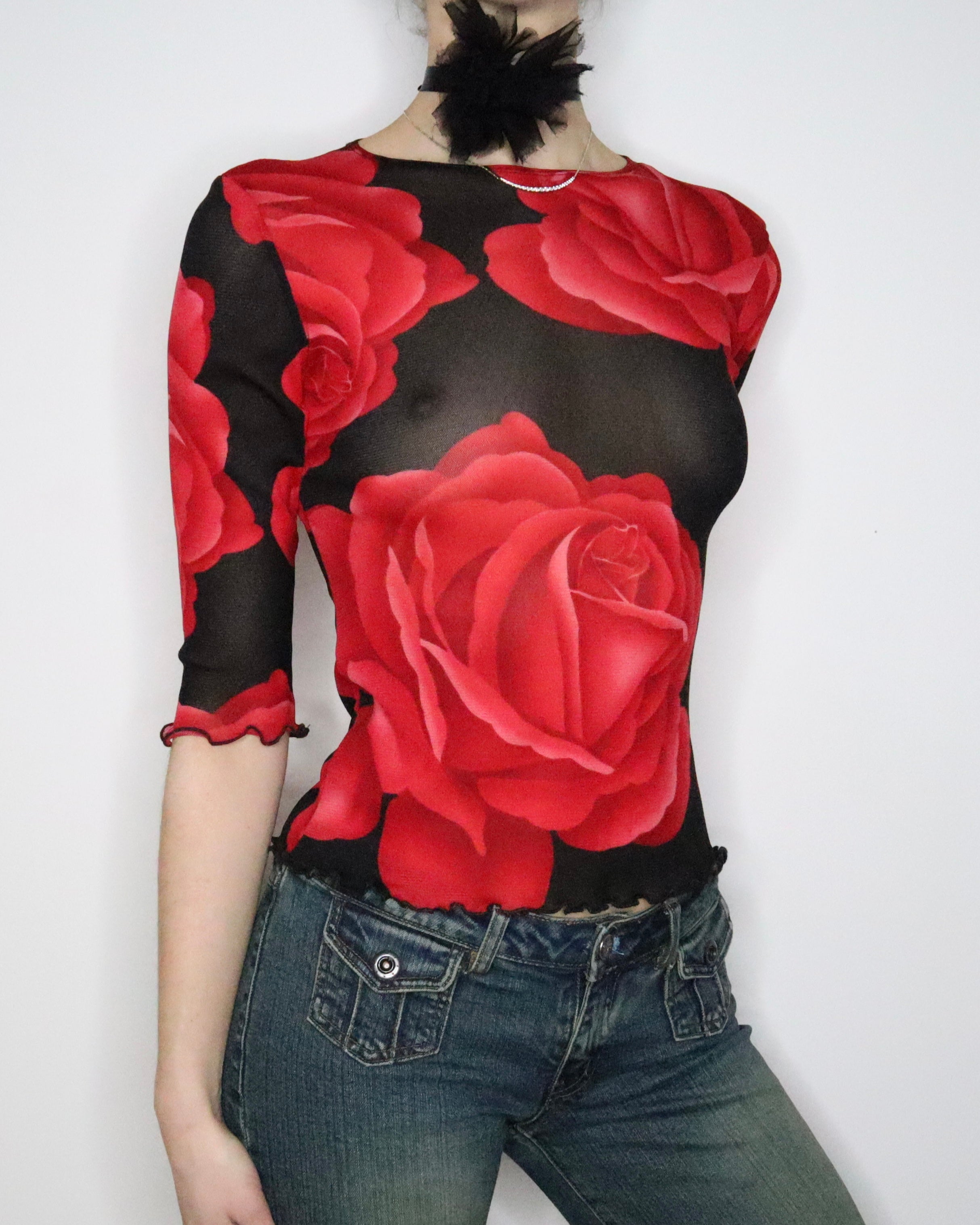 Rose Graphic Mesh Top (Medium)