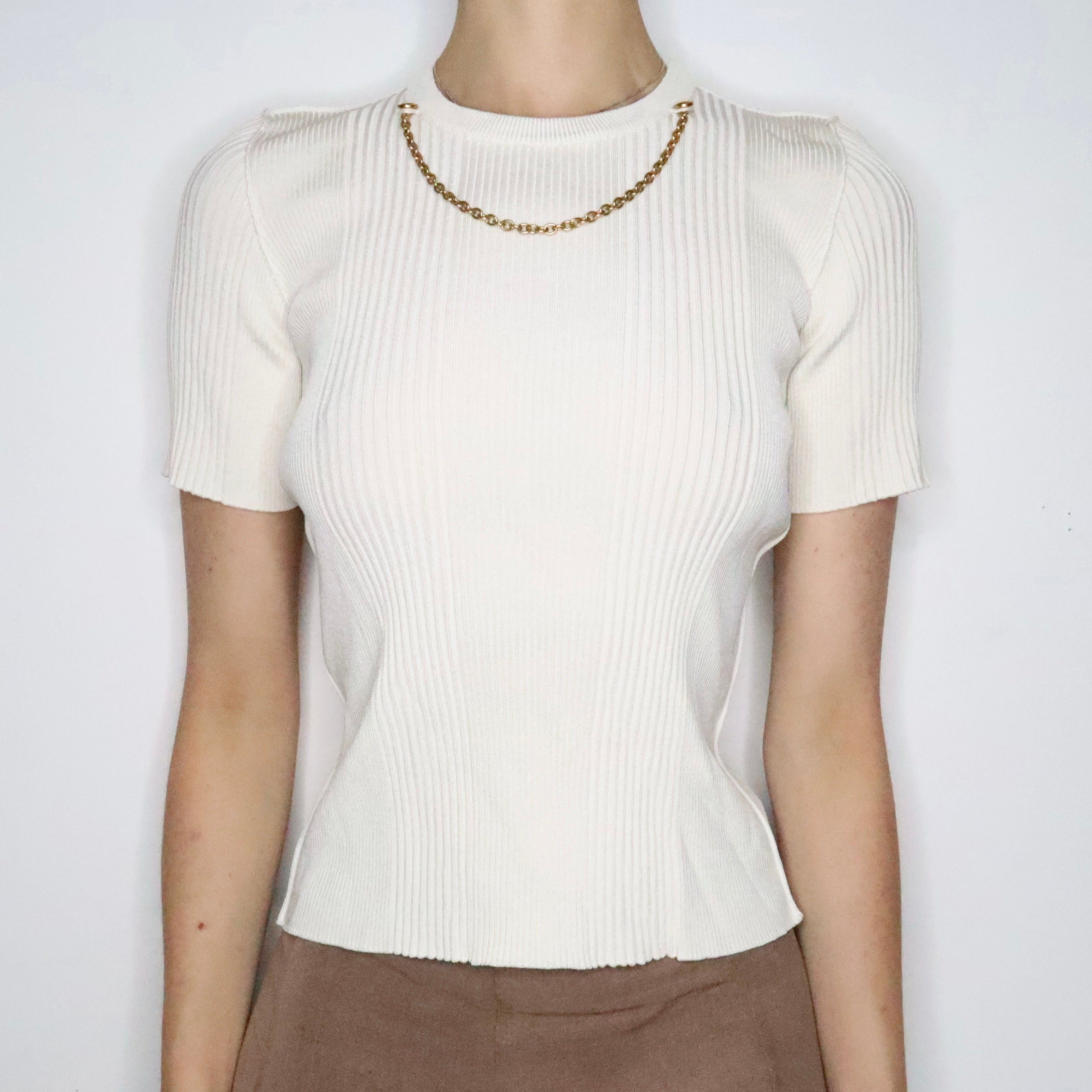 Givenchy Cream Ribbed Knit Top (Small)