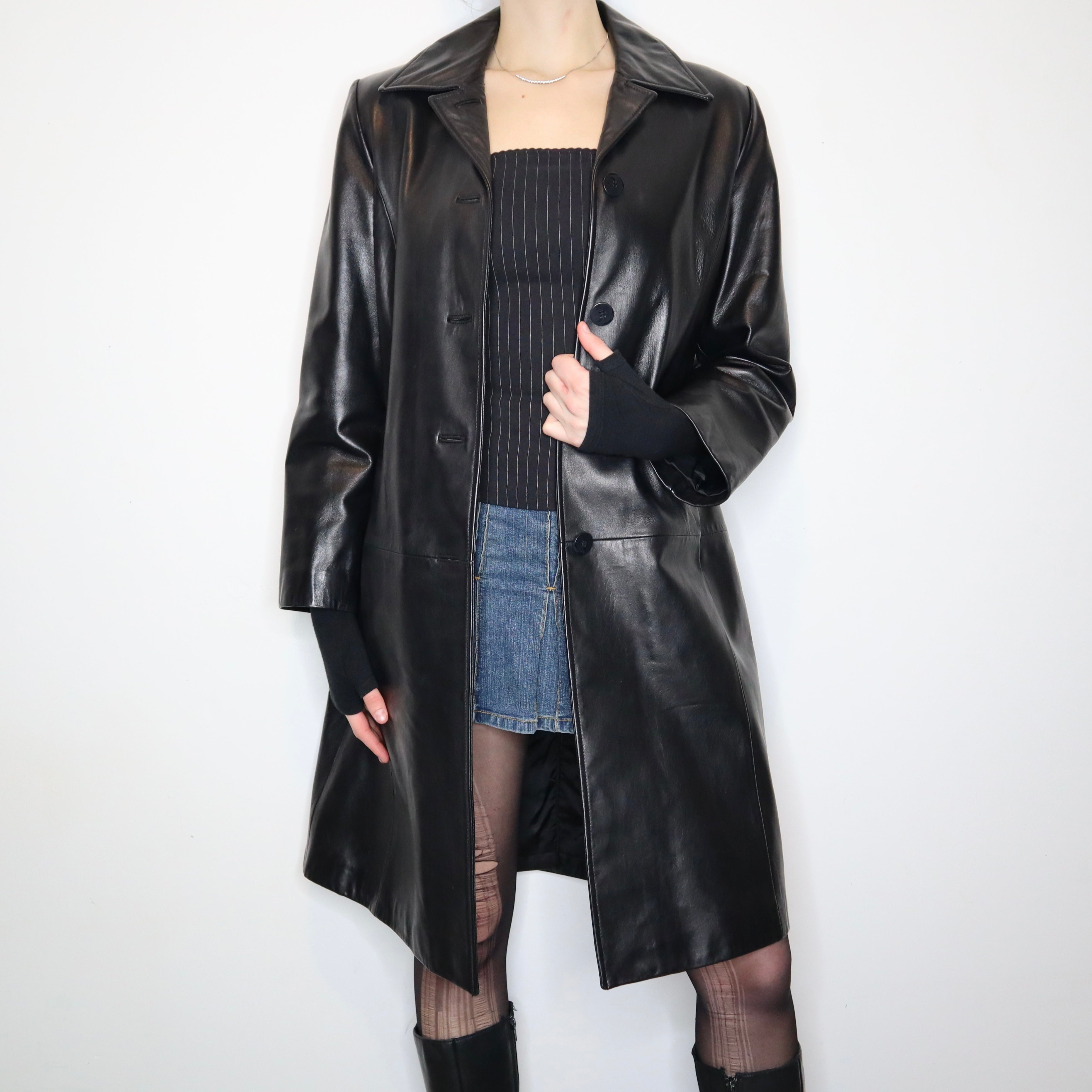 Long Black Leather Jacket (Medium)