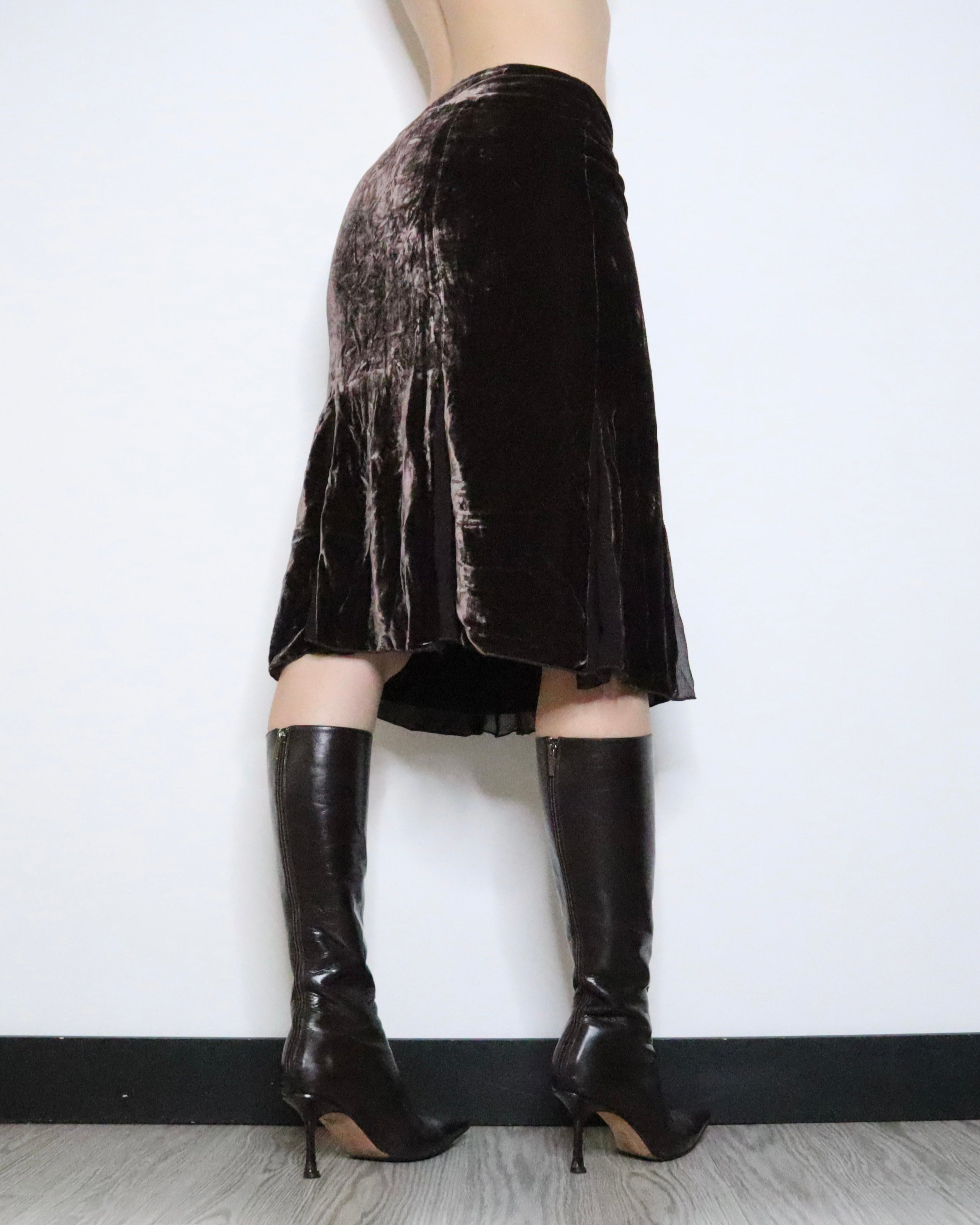 Brown Velvet Midi Skirt (XS-S) 