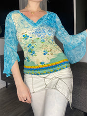 2000s Bell Sleeve Paisley Top