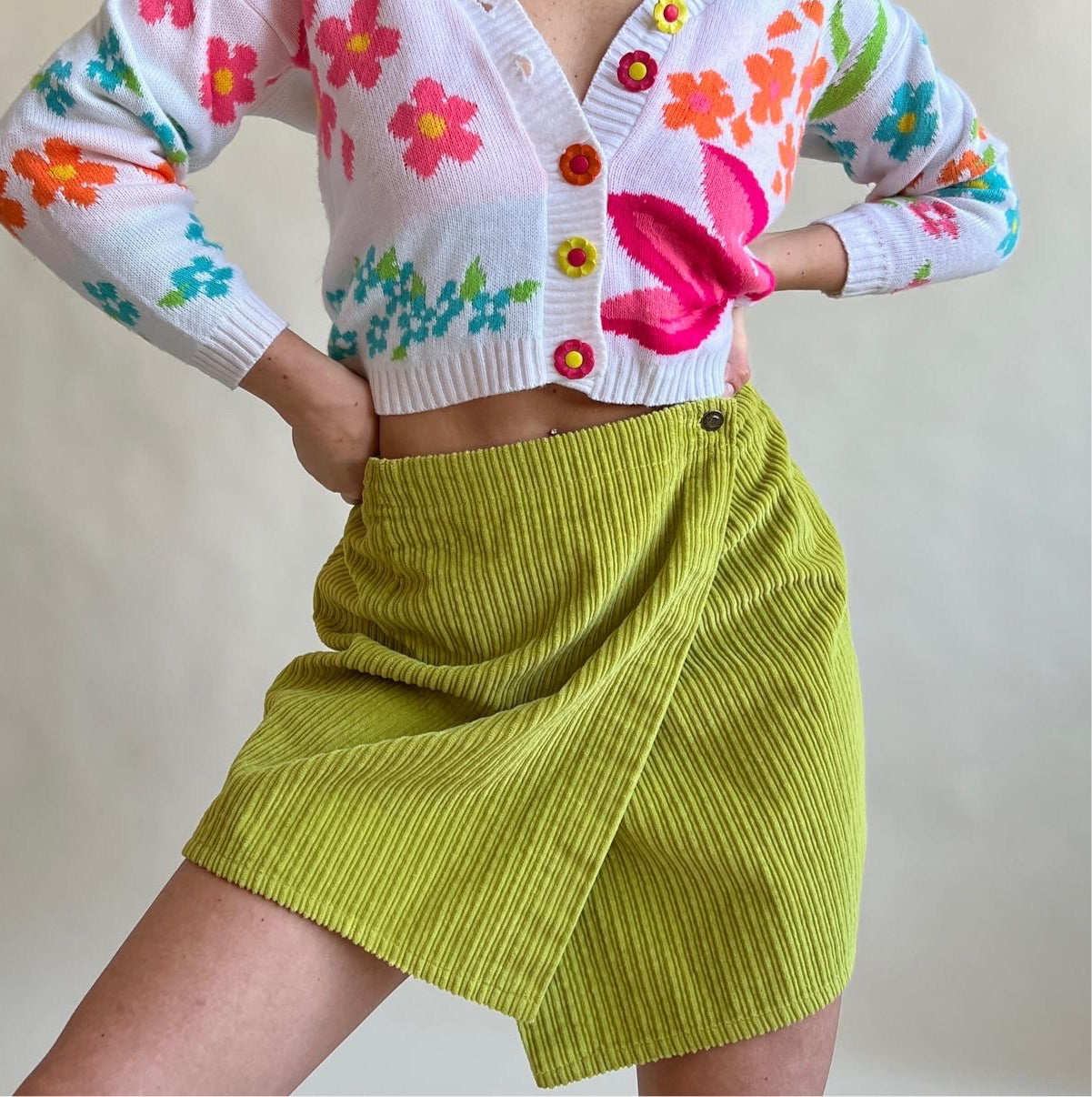 Green corduroy wrap skirt