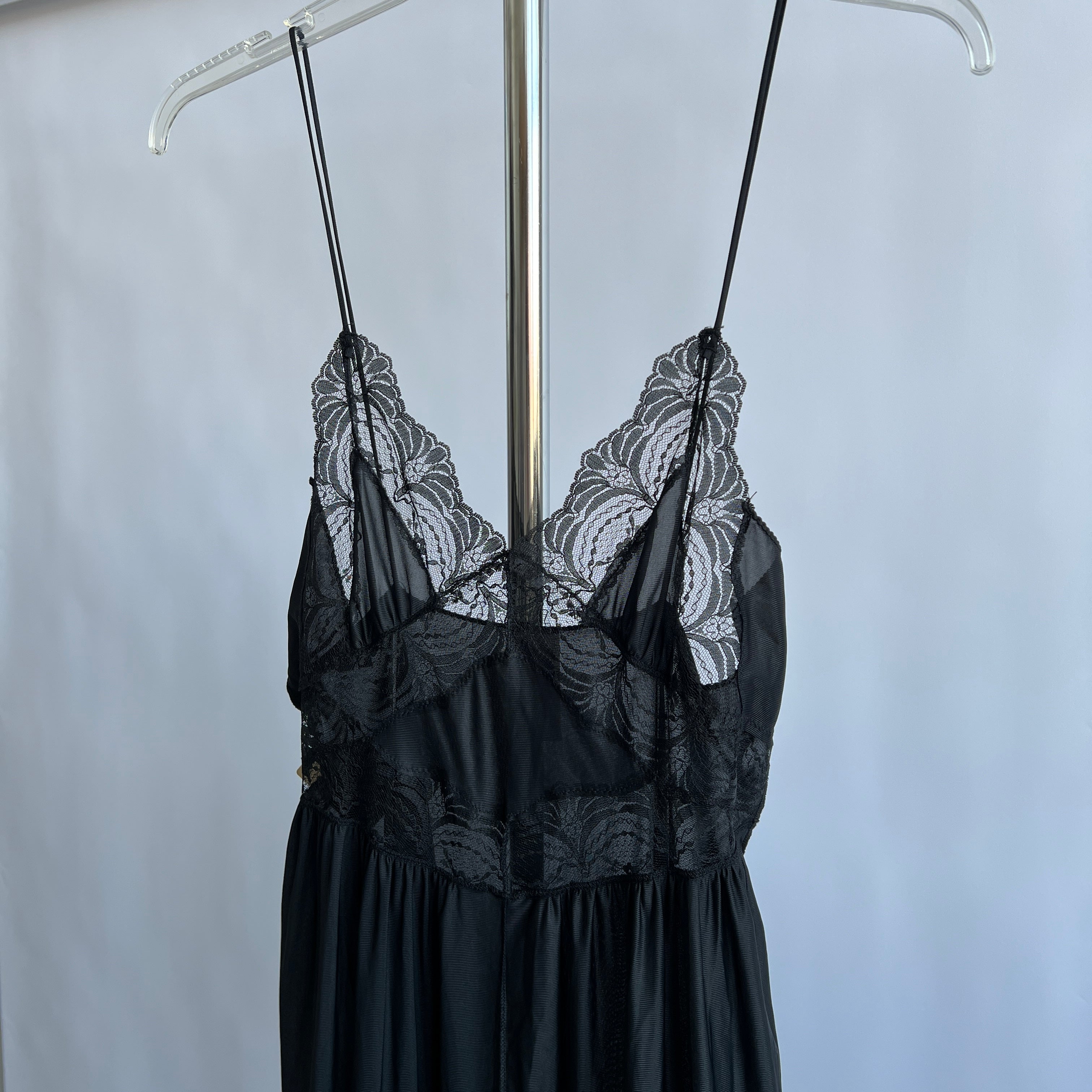 Deadstock vintage black lace maxi slip