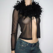 Black Feather Trim Cardigan (S-M)