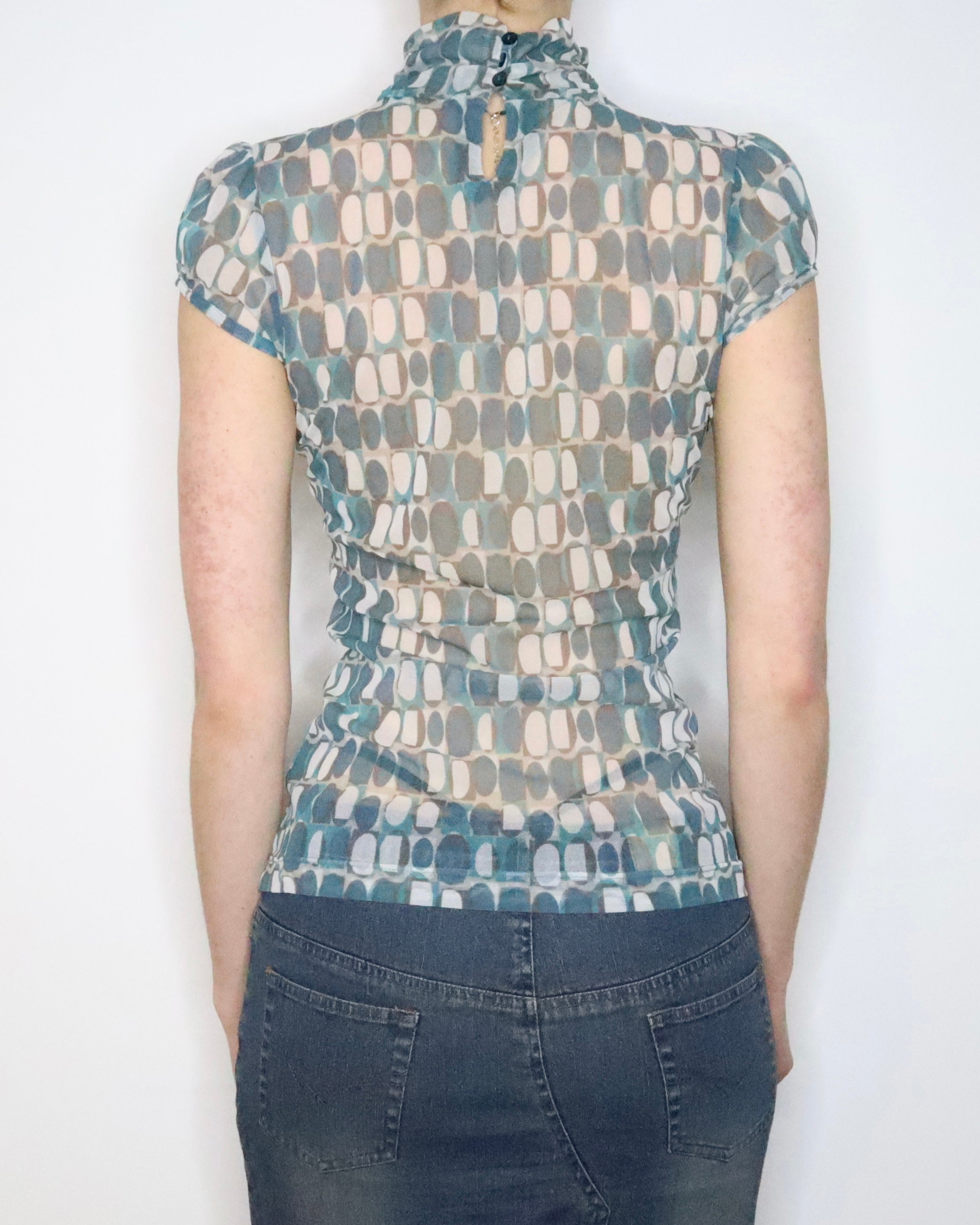 Blue Mesh Print Top (S-M) 