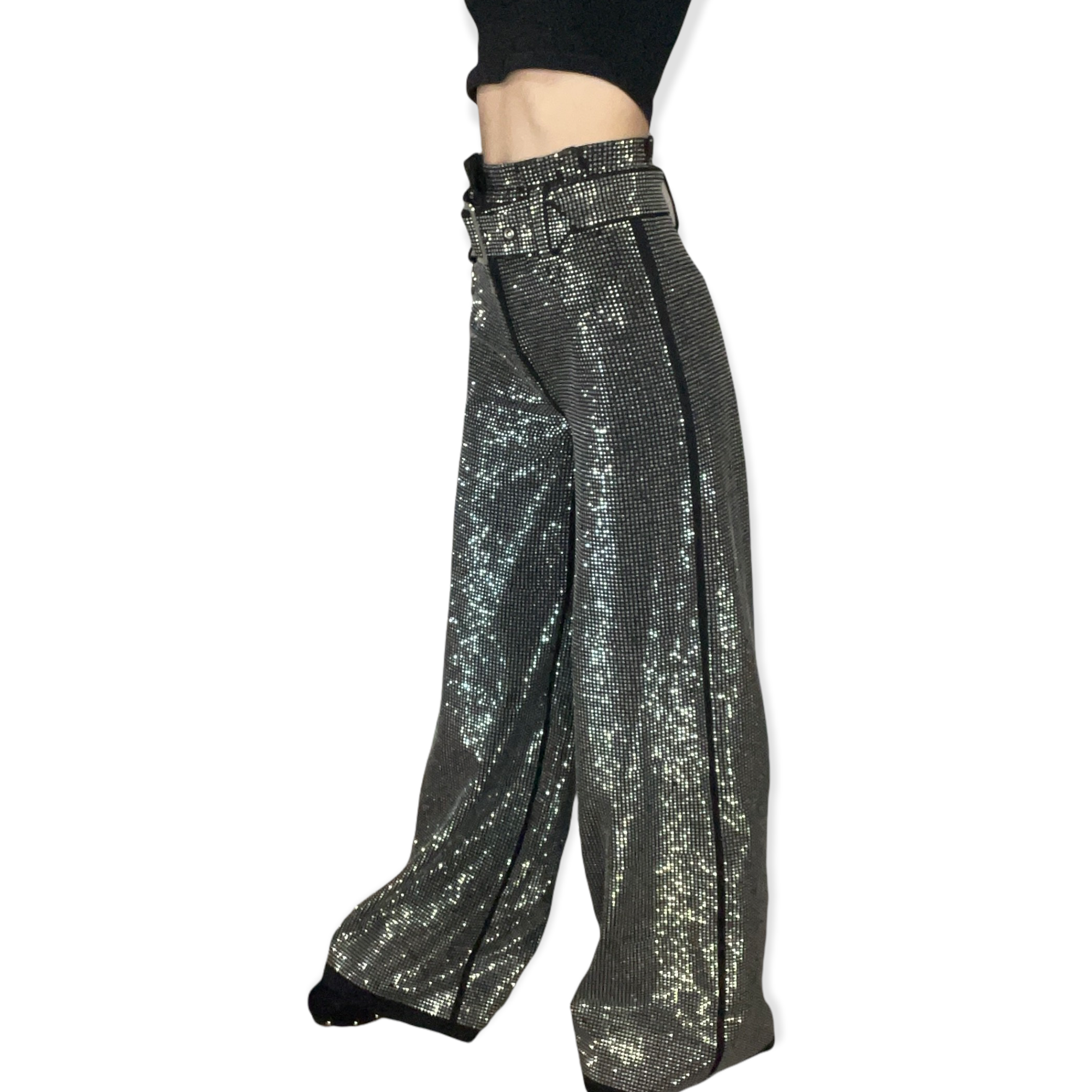 Wide leg rhinestone trousers