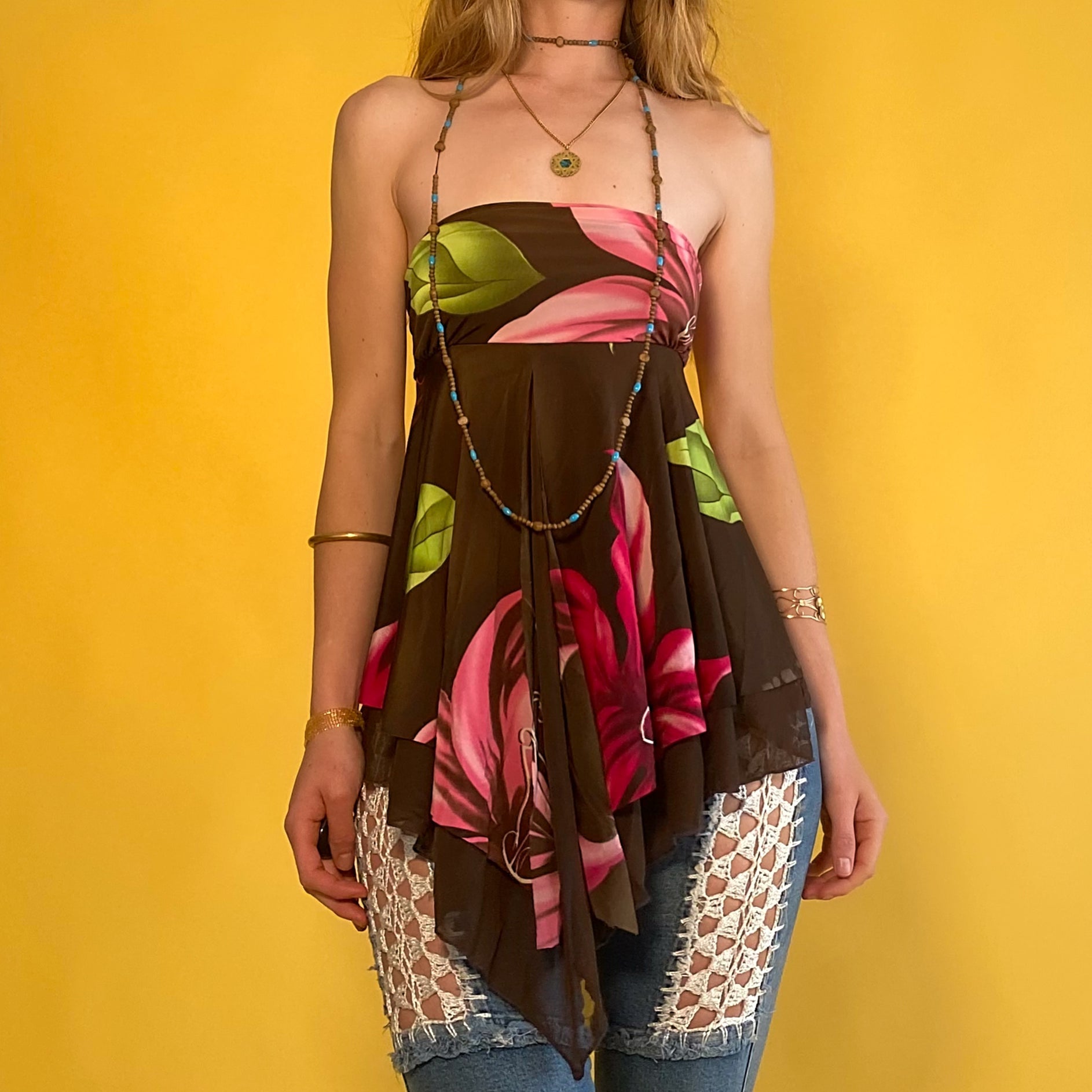 Asymmetrical Floral Tube Top - Small