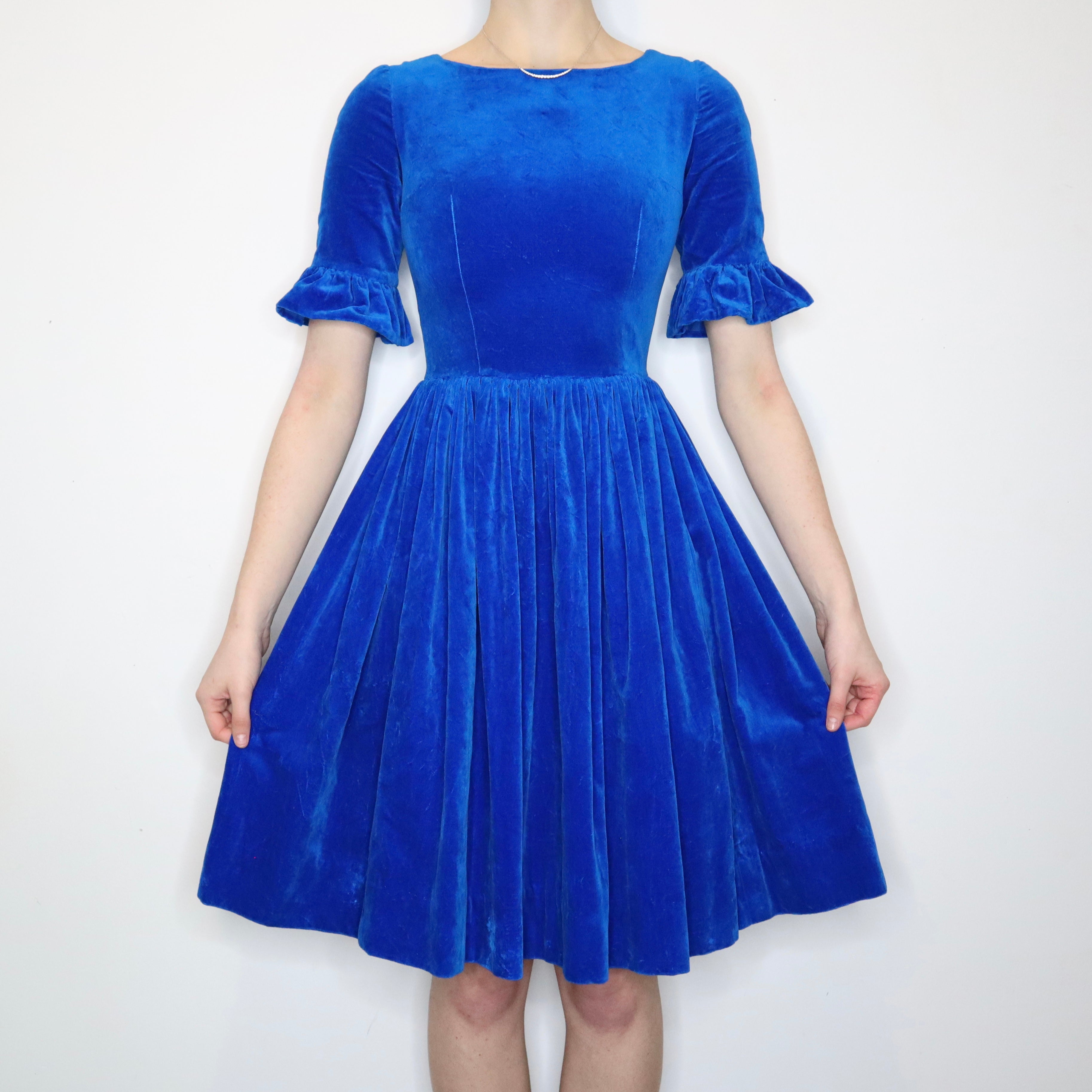Bright Blue Velvet Cocktail Dress (XS)
