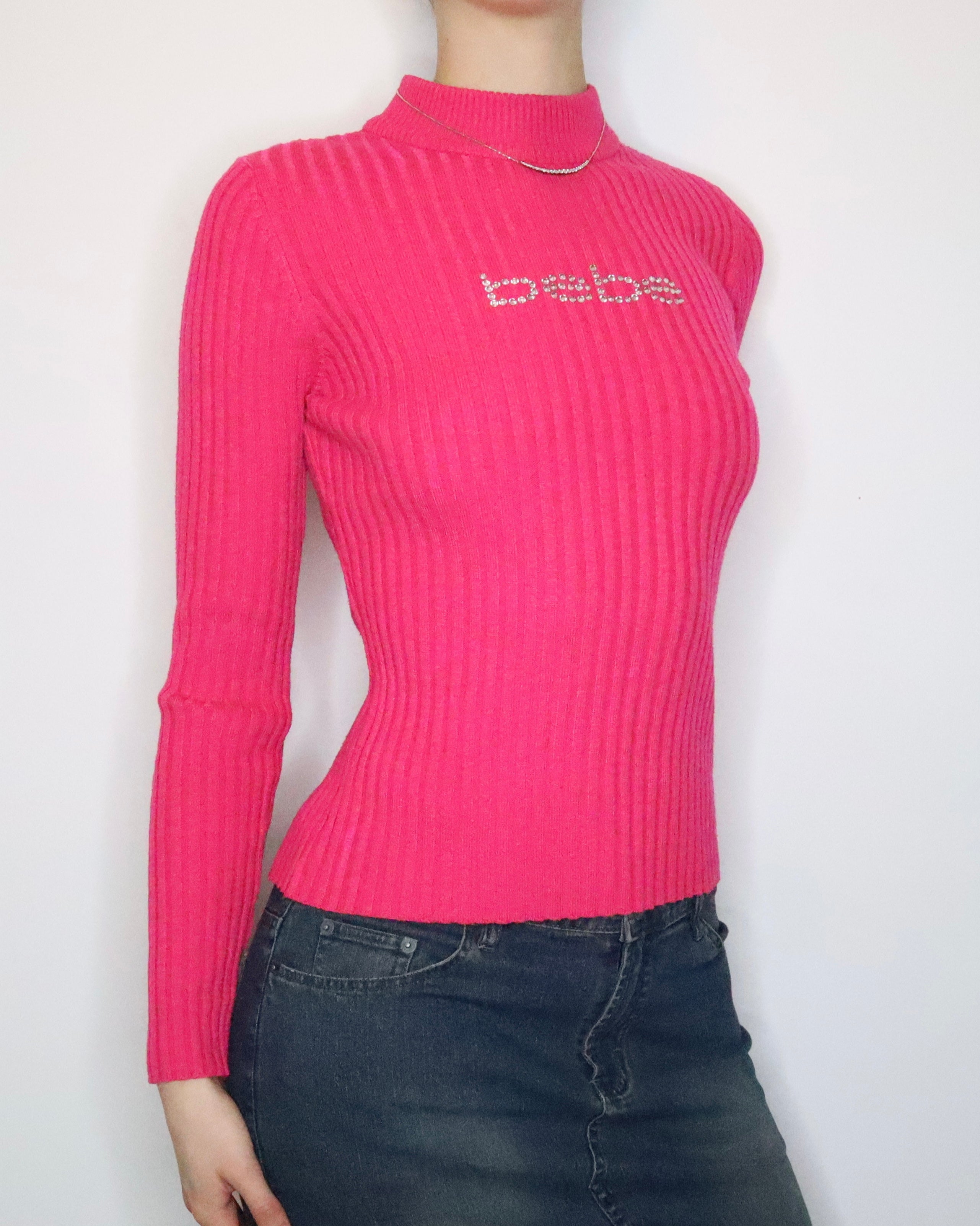 Fuchsia Bebe Diamanté Sweater (Medium) 