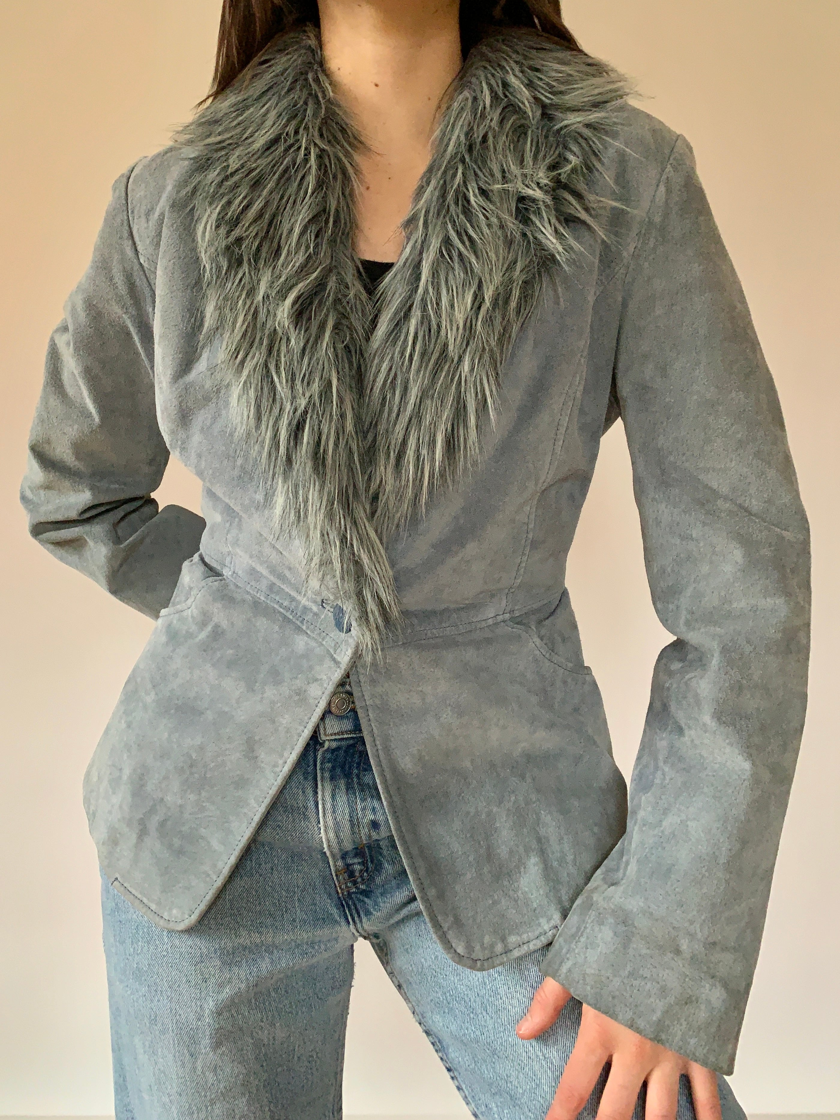 Y2K Faux Fur & Leather Blazer