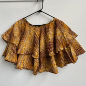 Brown print ruffle cape top