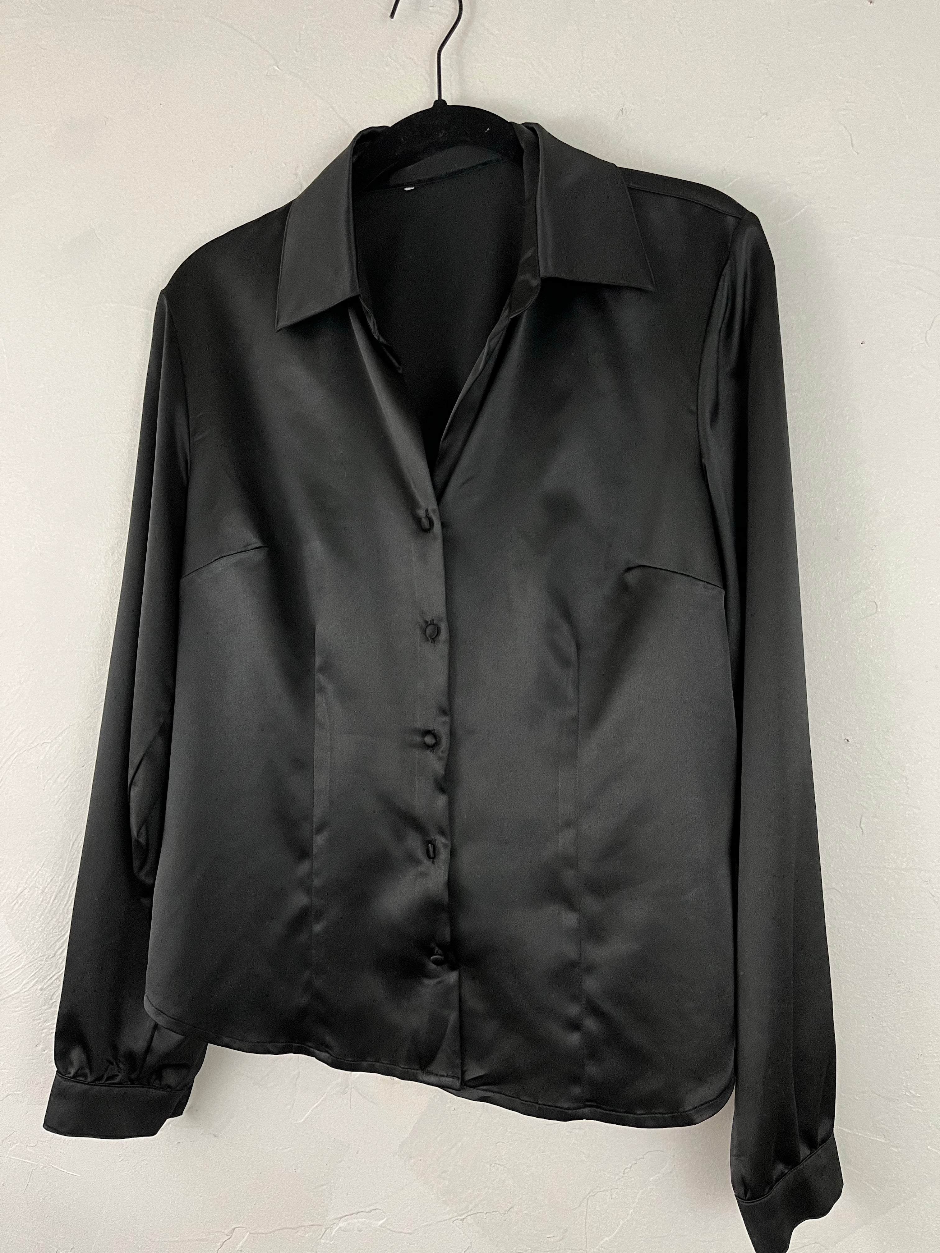 Silk black button down