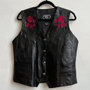 Black leather rose vest