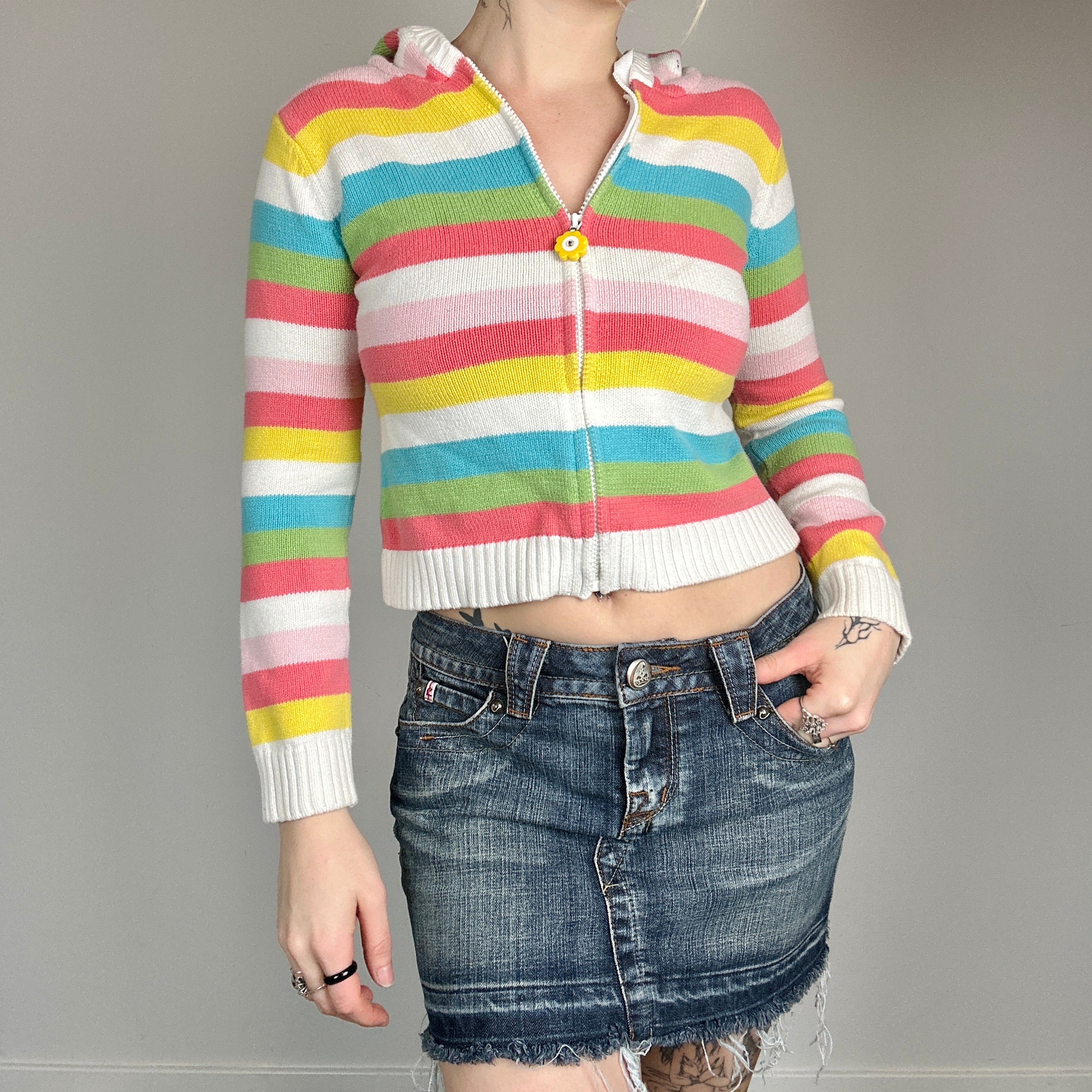 Y2k Style Rainbow Knit Zip Up (XS)