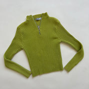 00s green ribbed zip sweater