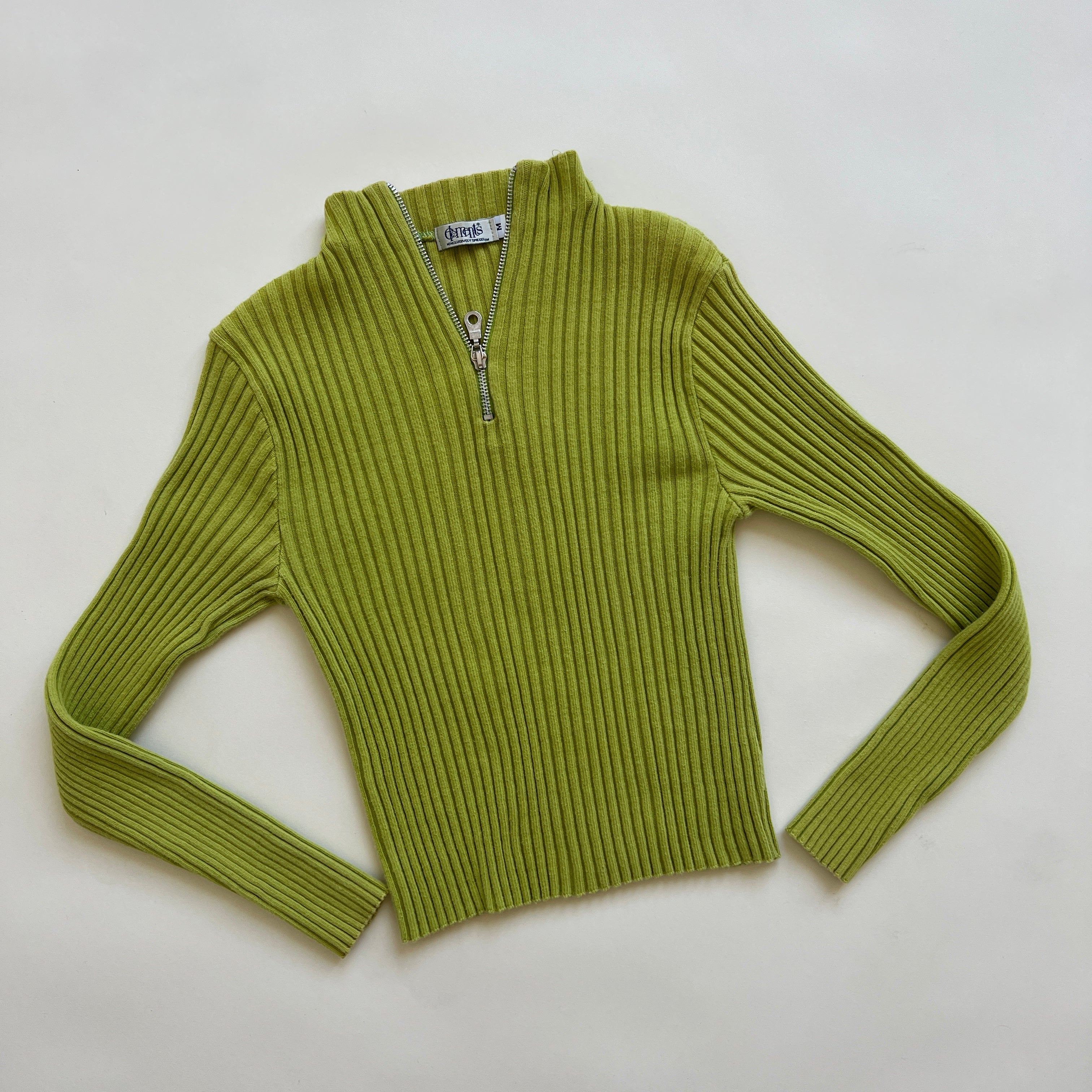 00s green ribbed zip sweater