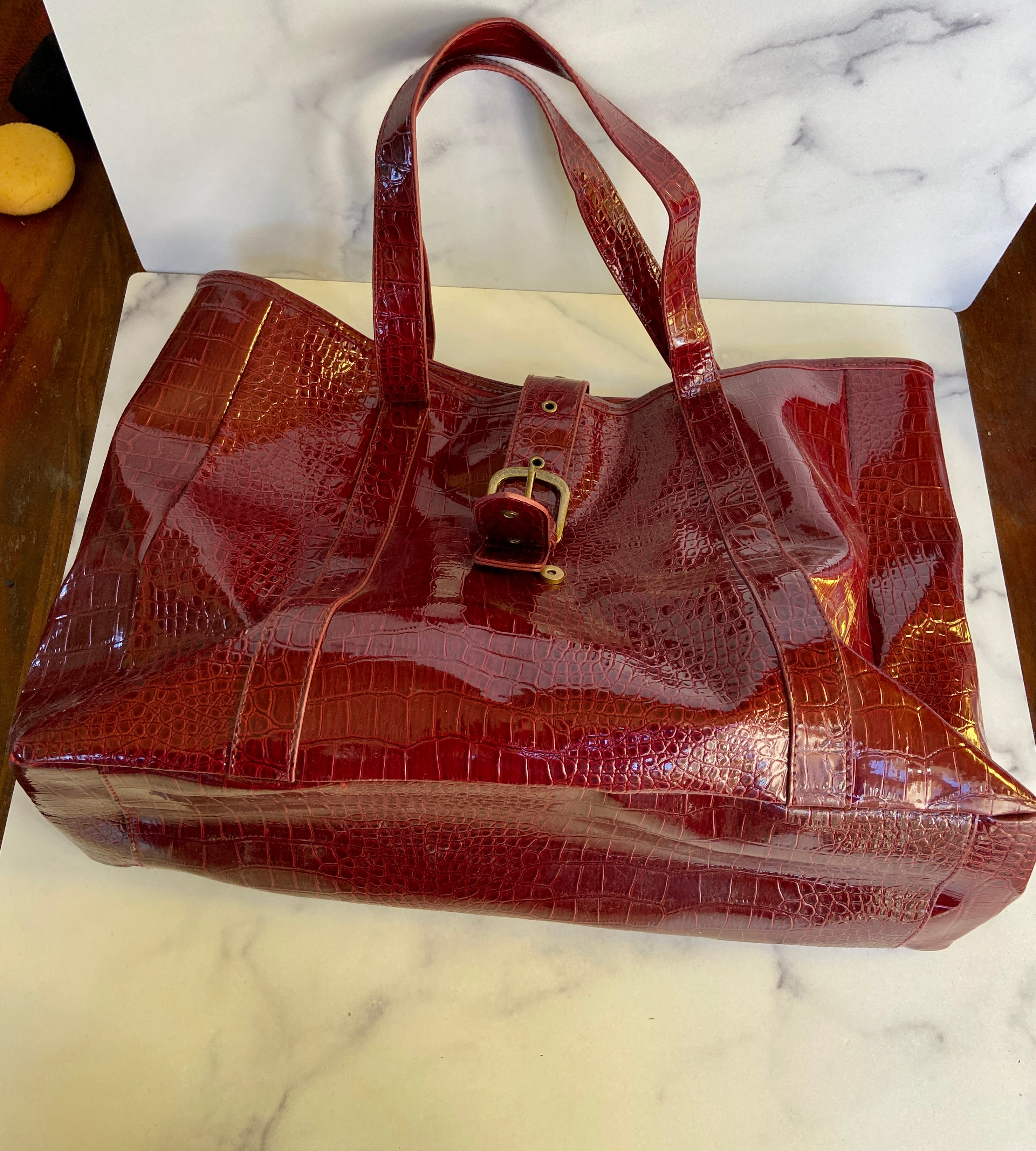 Big red leather tote