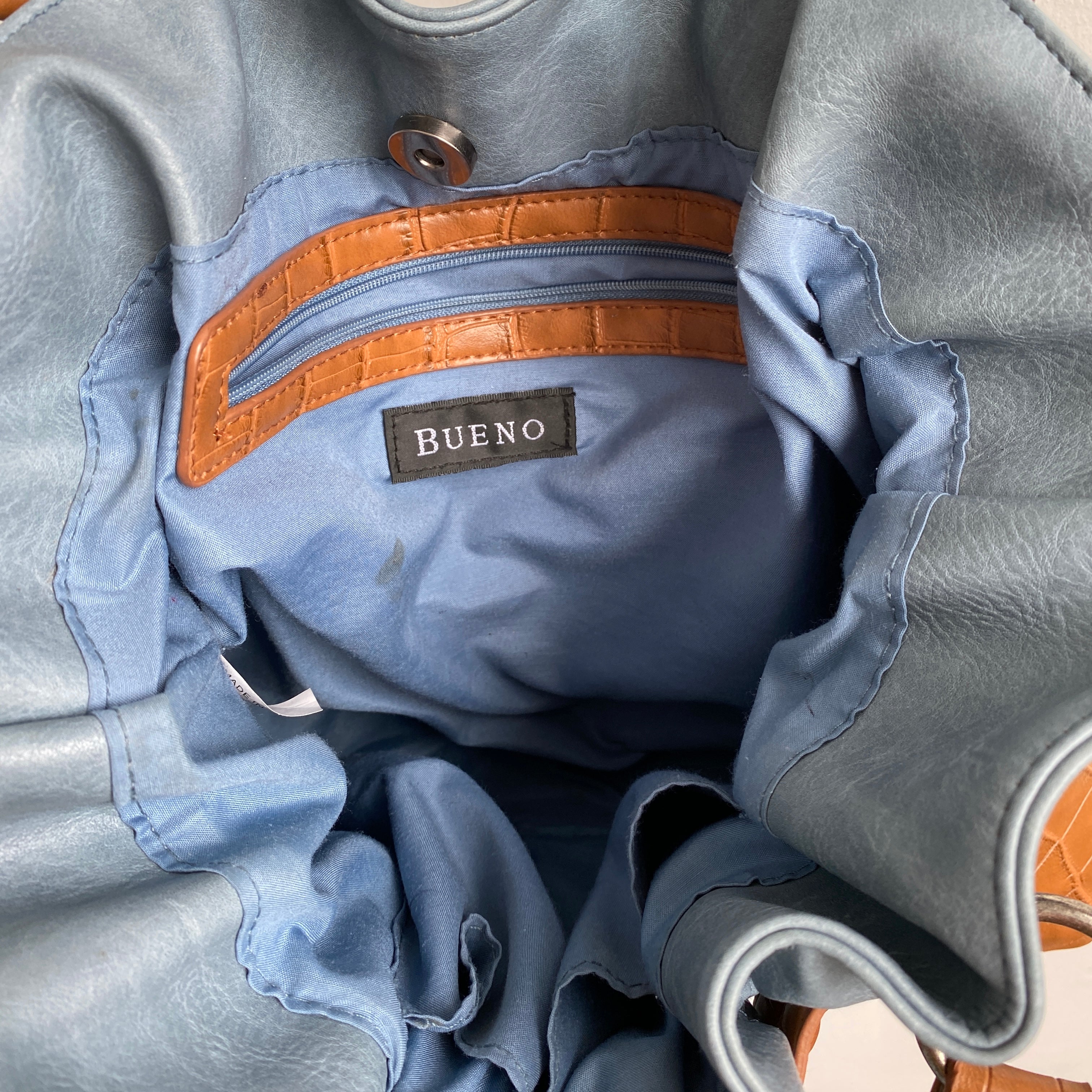 Blue & brown leather bag