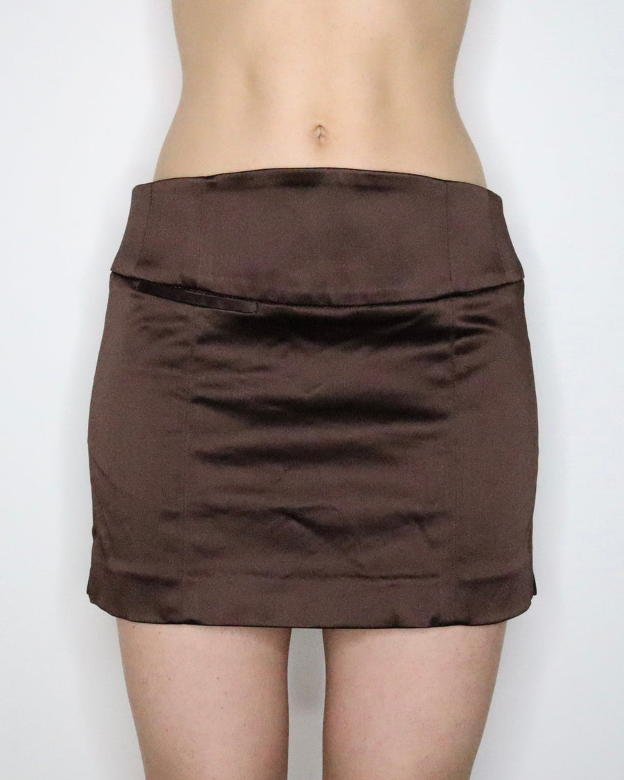 Bebe Brown Satin Mini Skirt (Medium) 