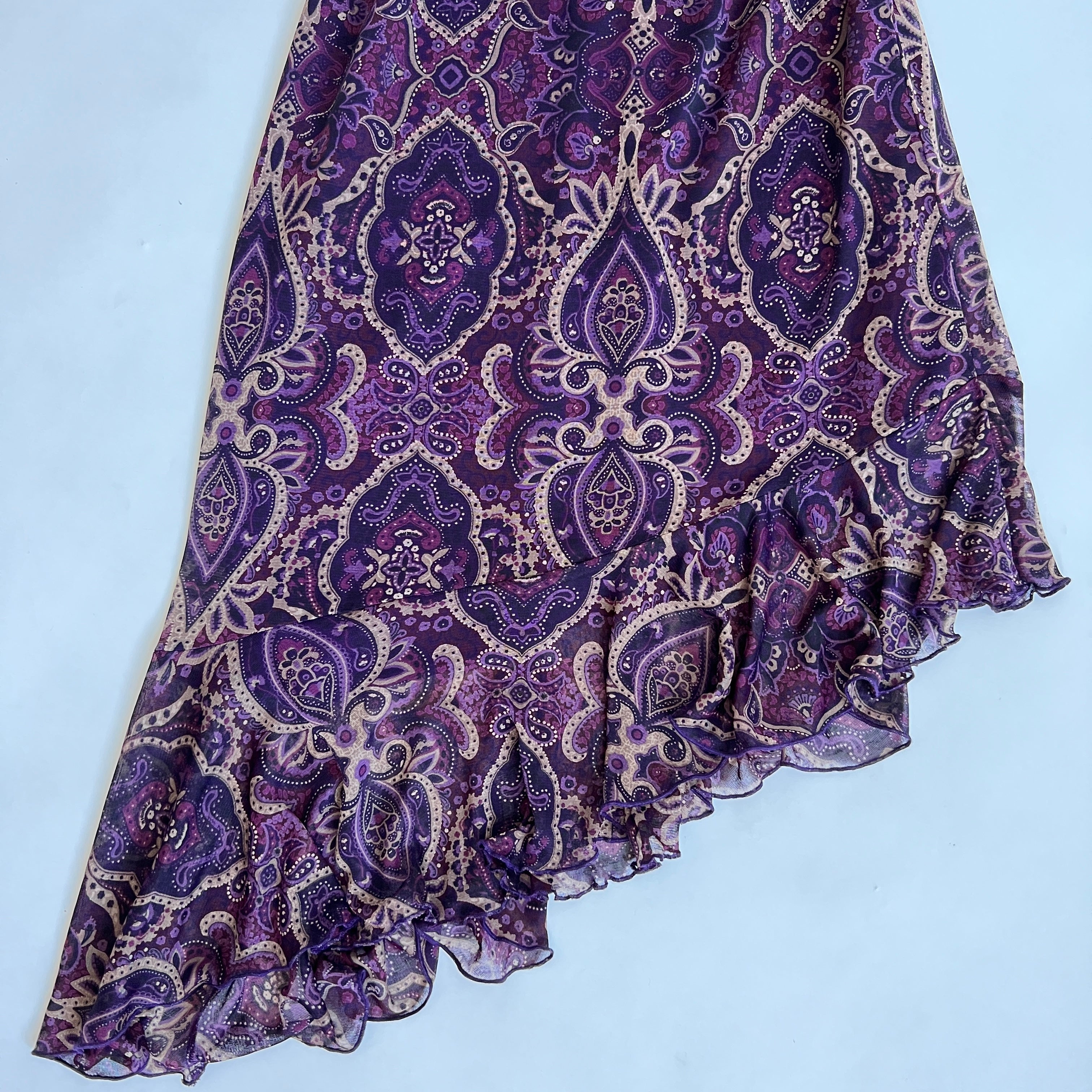 90s plum paisley midi dress