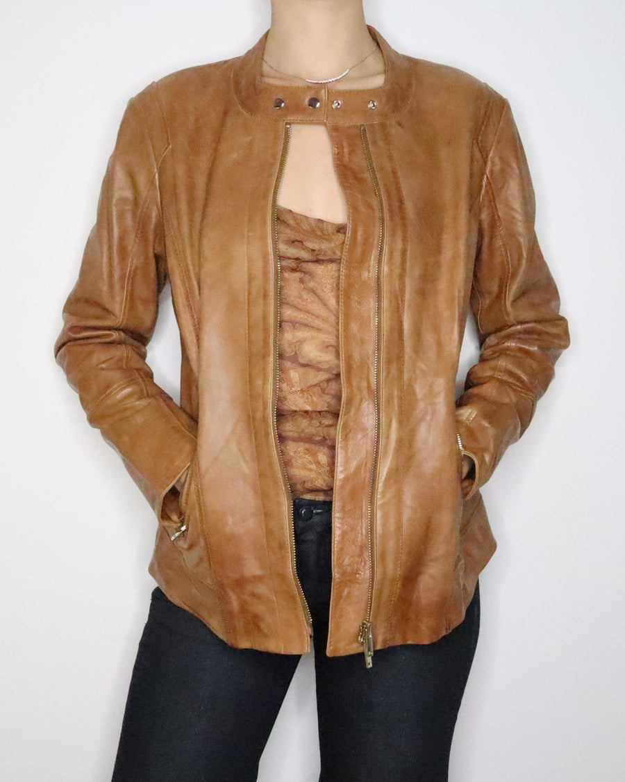 Brown Leather Moto Jacket (M-L) 