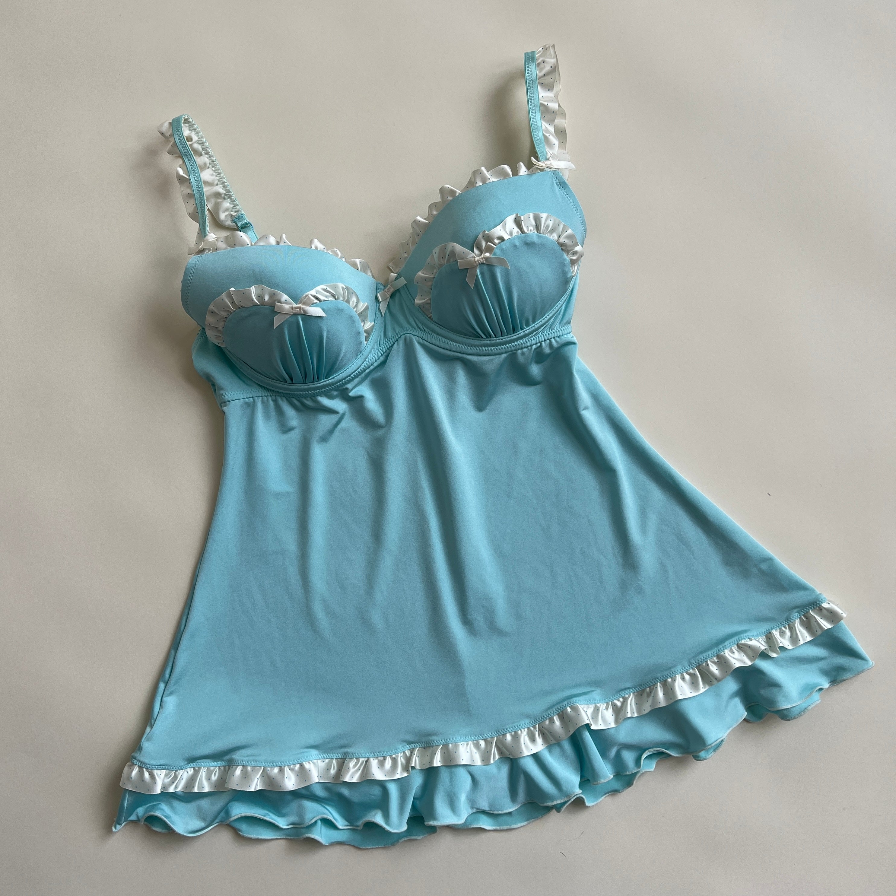 Cyan polka ruffle babydoll 36C