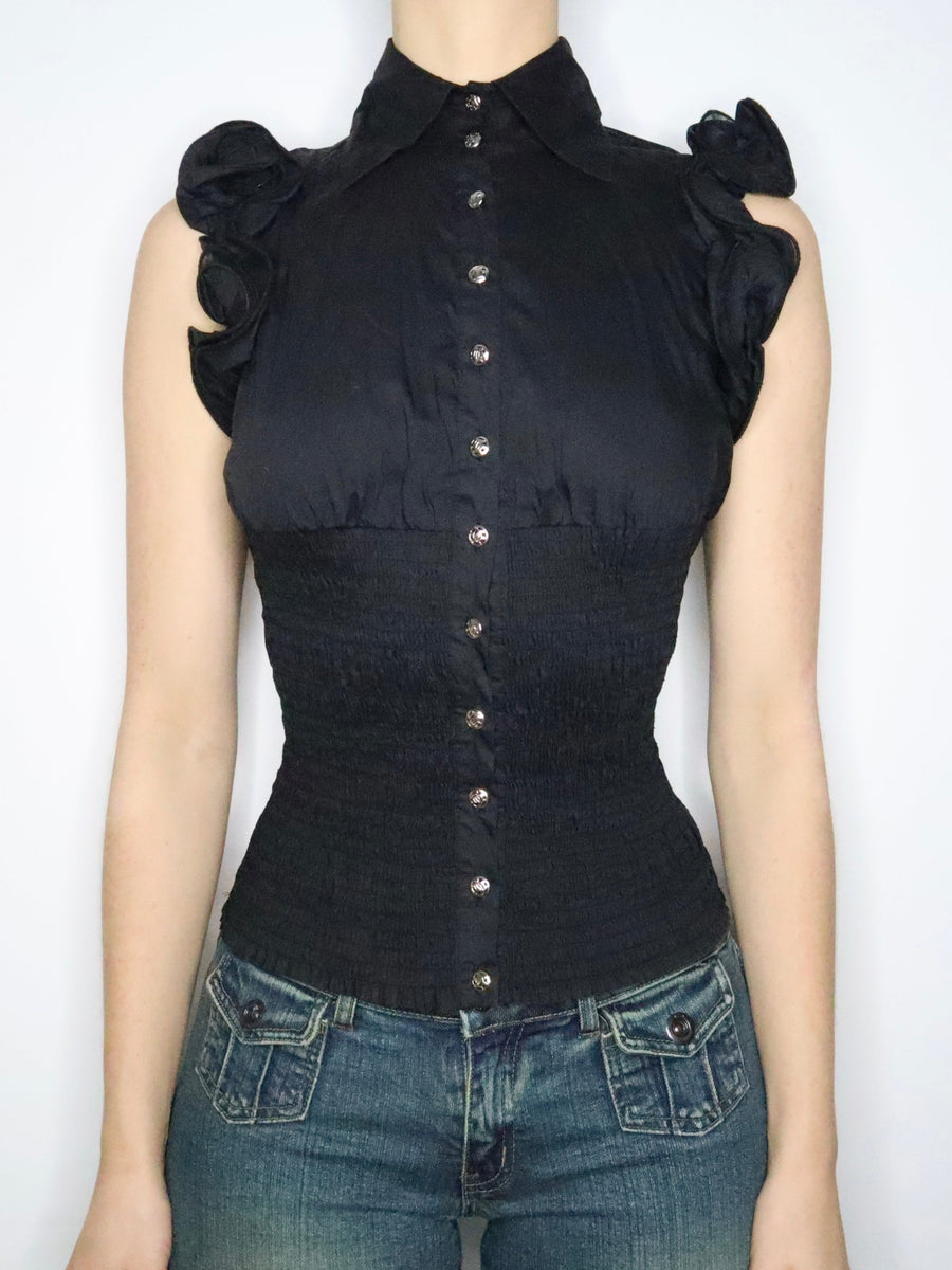 Bebe Black Button Up Blouse (Small) 