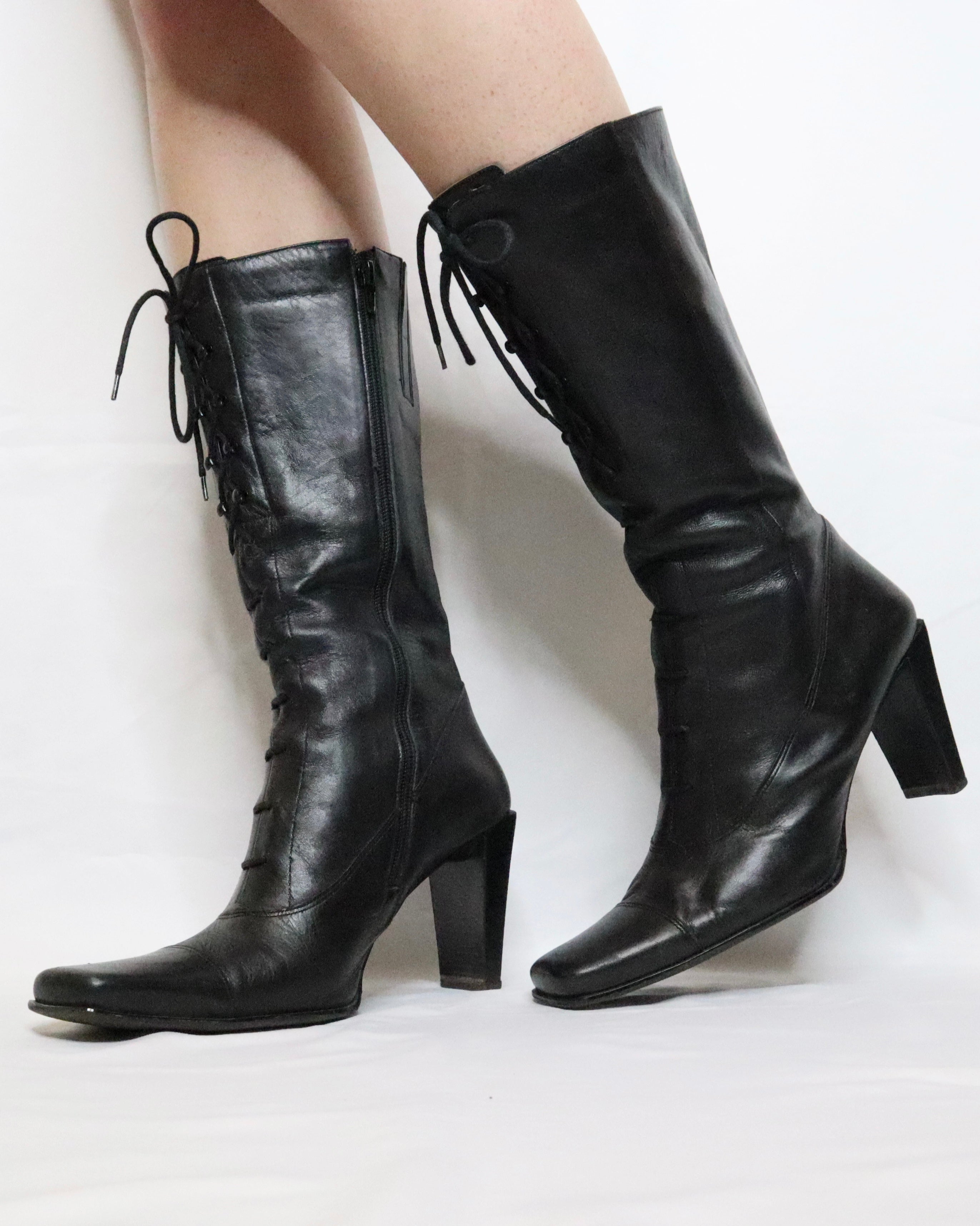 Black Leather Lace Up Boots (8.5-9 US)