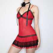 Red Chiffon Slip Dress (Small) 