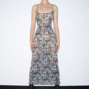 French Graphic Mesh Maxi Dress (M-L)
