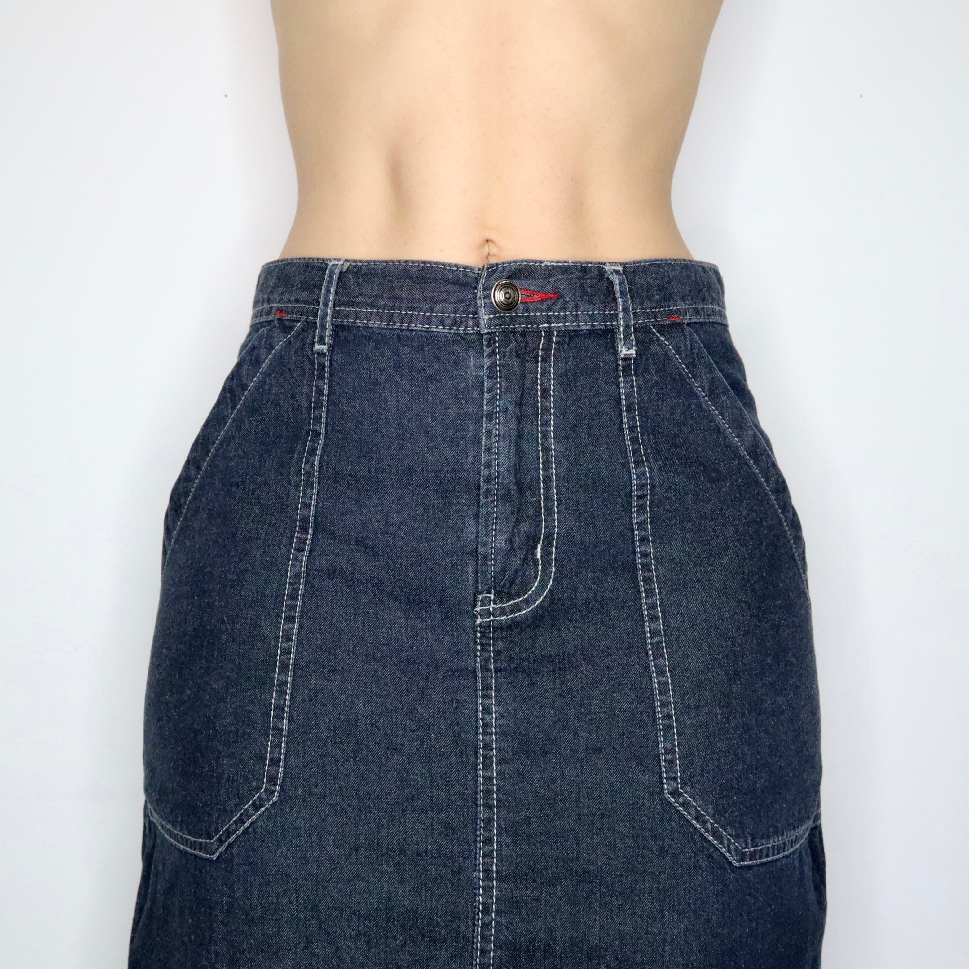 Denim Cargo Midi Skirt (Small) 