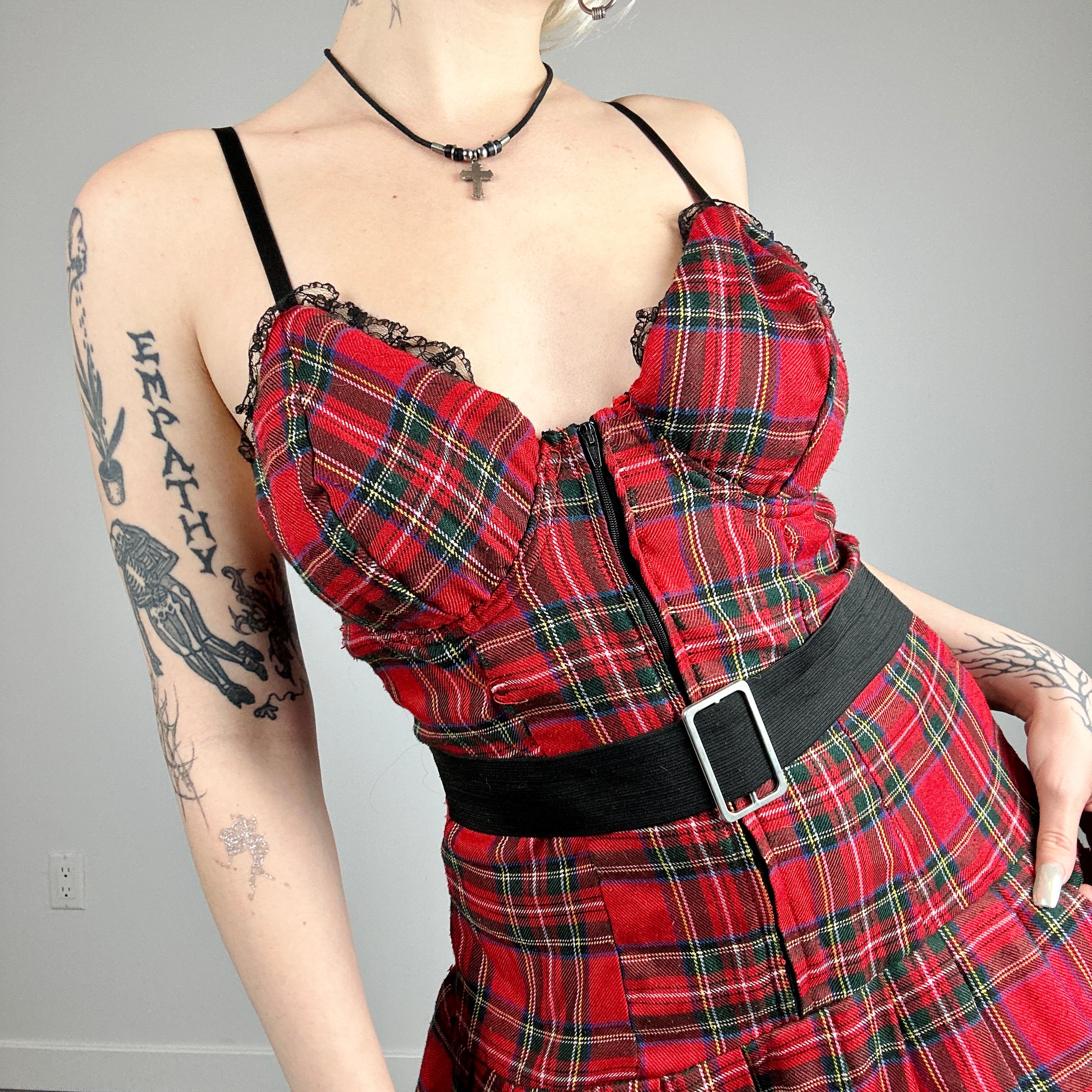 Plaid Lace-Up Mini Dress
