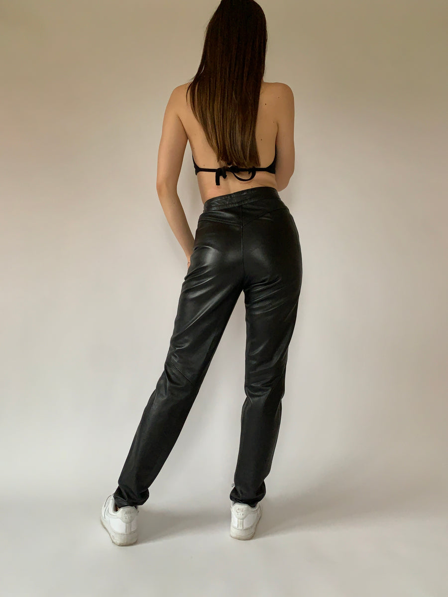 Vintage Real Leather Pants, 80s High Rise Pants, Moto Rocker Leather Pants  -  Canada