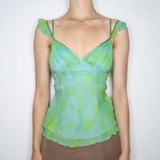 Blue Green Silk Babydoll Top (Medium) 