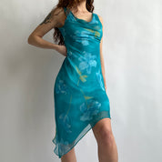 Y2K blue floral midi dress (L)